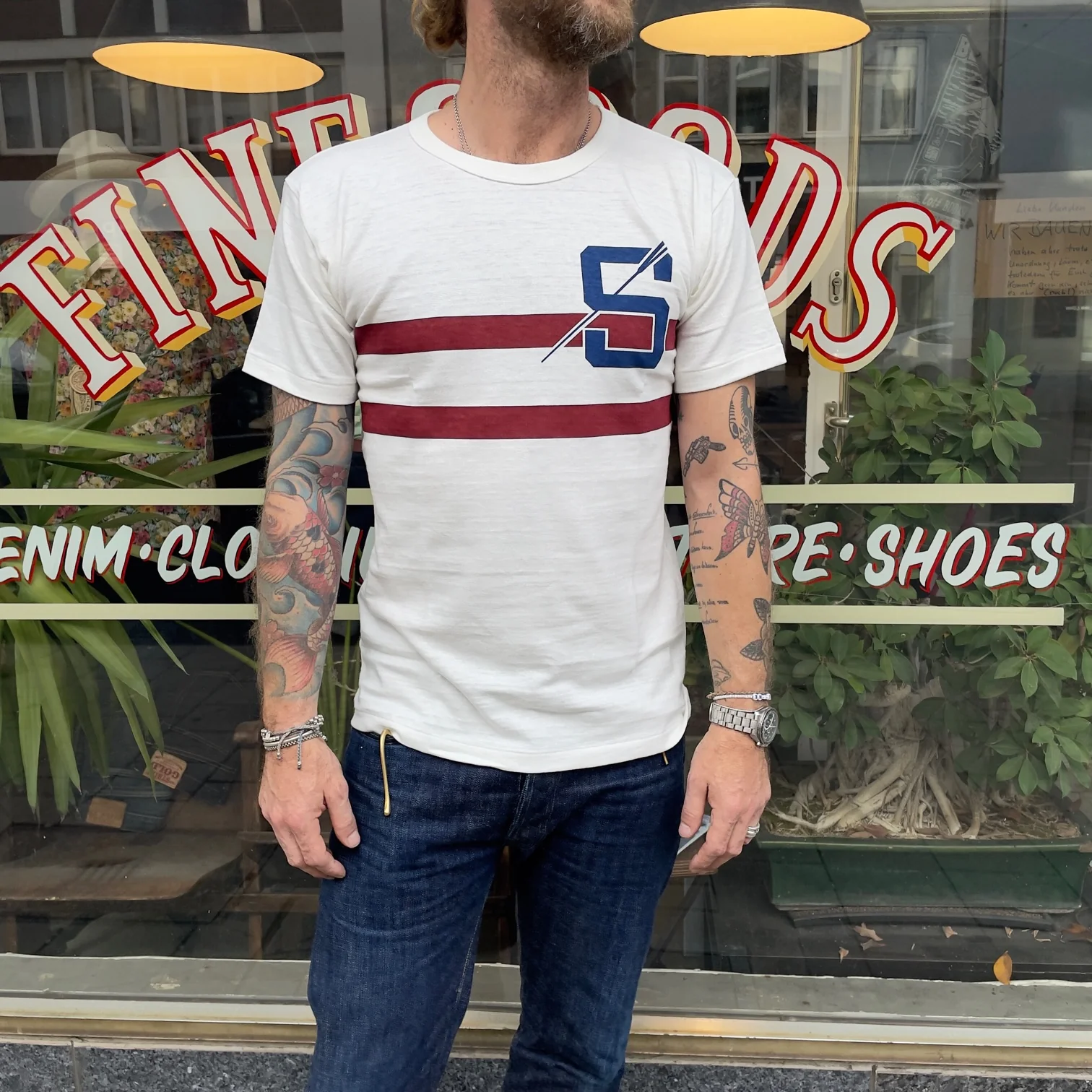 john gluckow by warehouse | jg-cs06 rowing t-shirt off-white - Image 4