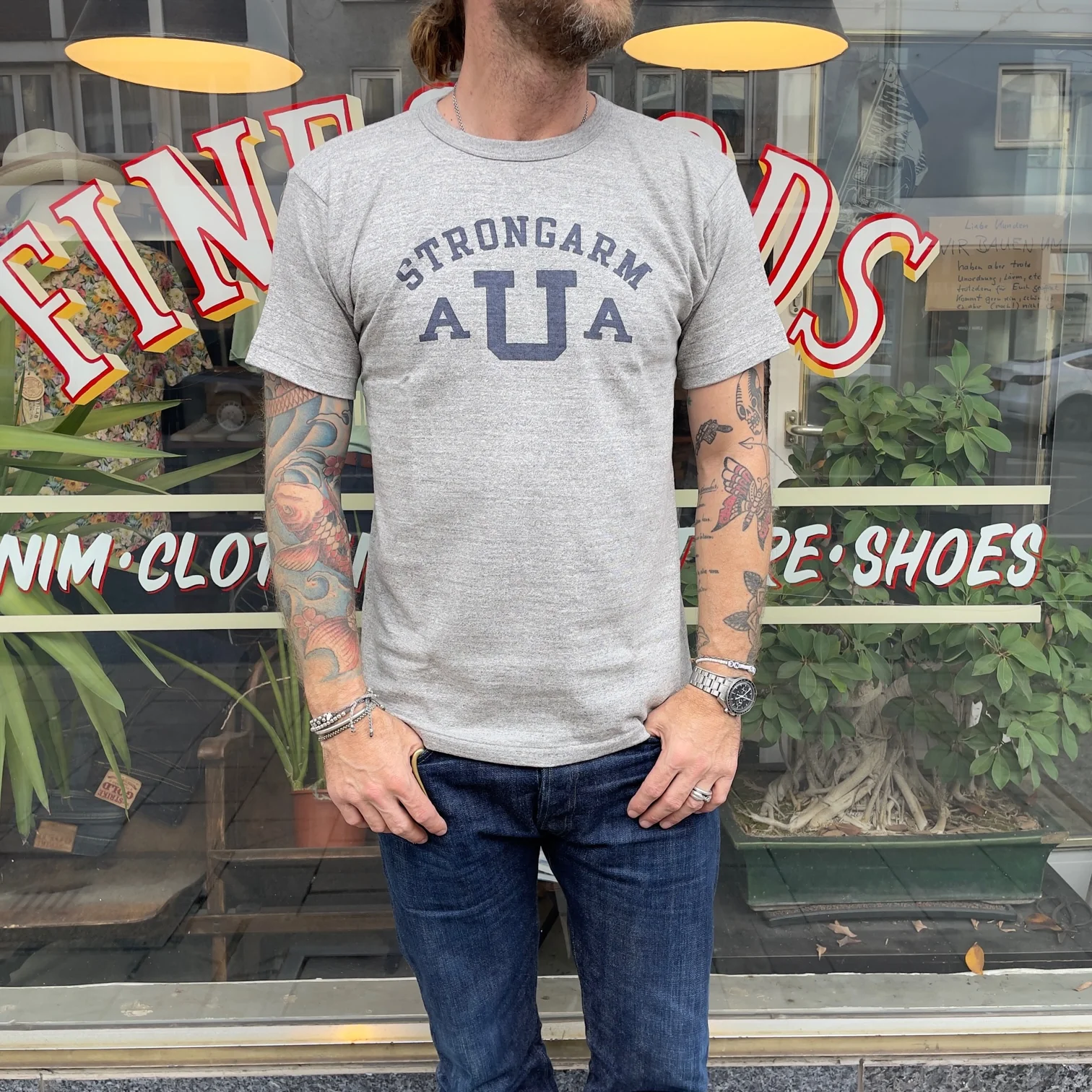 john gluckow by warehouse | jg-cs06 strongarm u athletic association t-shirt heather grey - Image 3