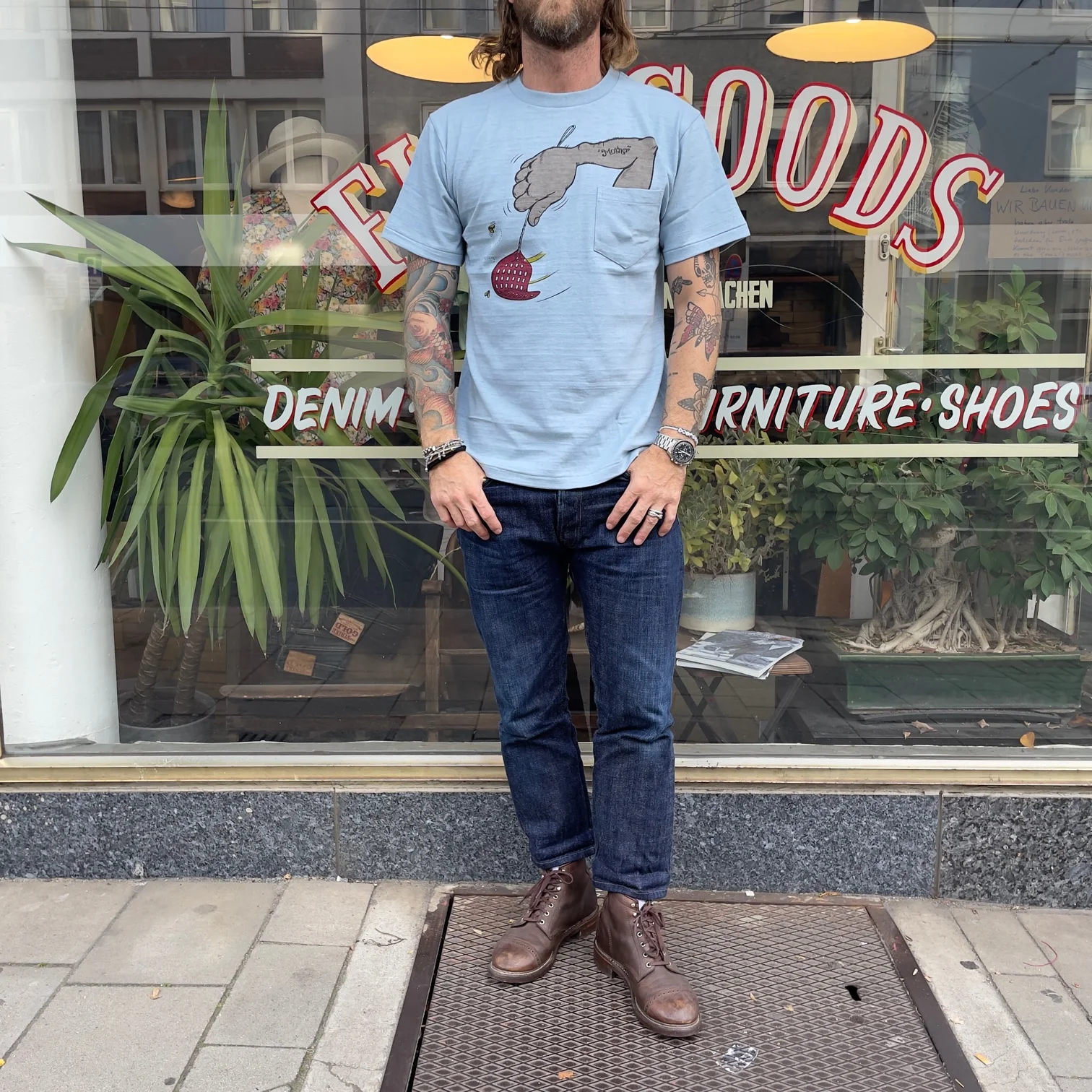 john gluckow by warehouse | jg-cs07 arm in pocket t-shirt sax - Image 3