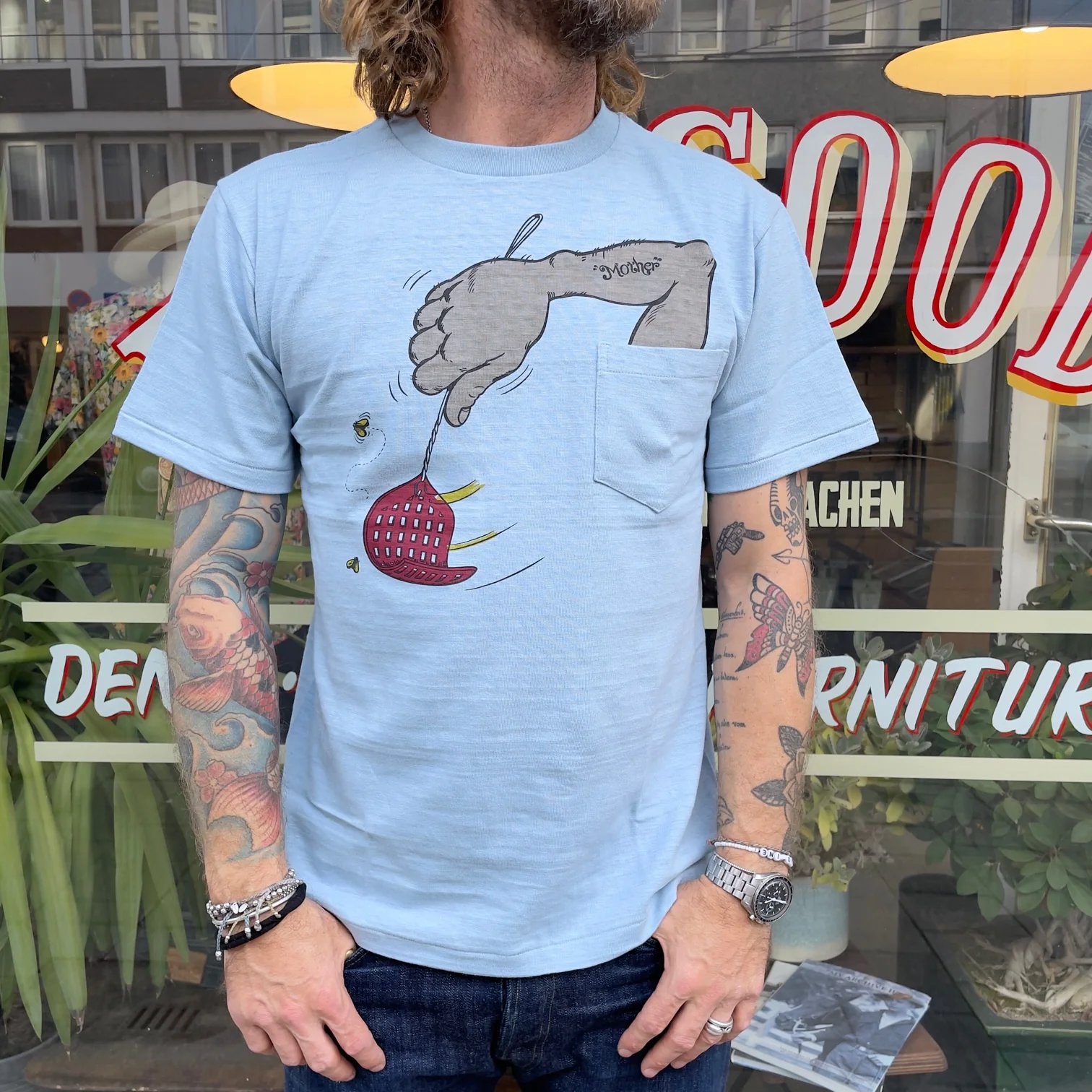 john gluckow by warehouse | jg-cs07 arm in pocket t-shirt sax - Image 4