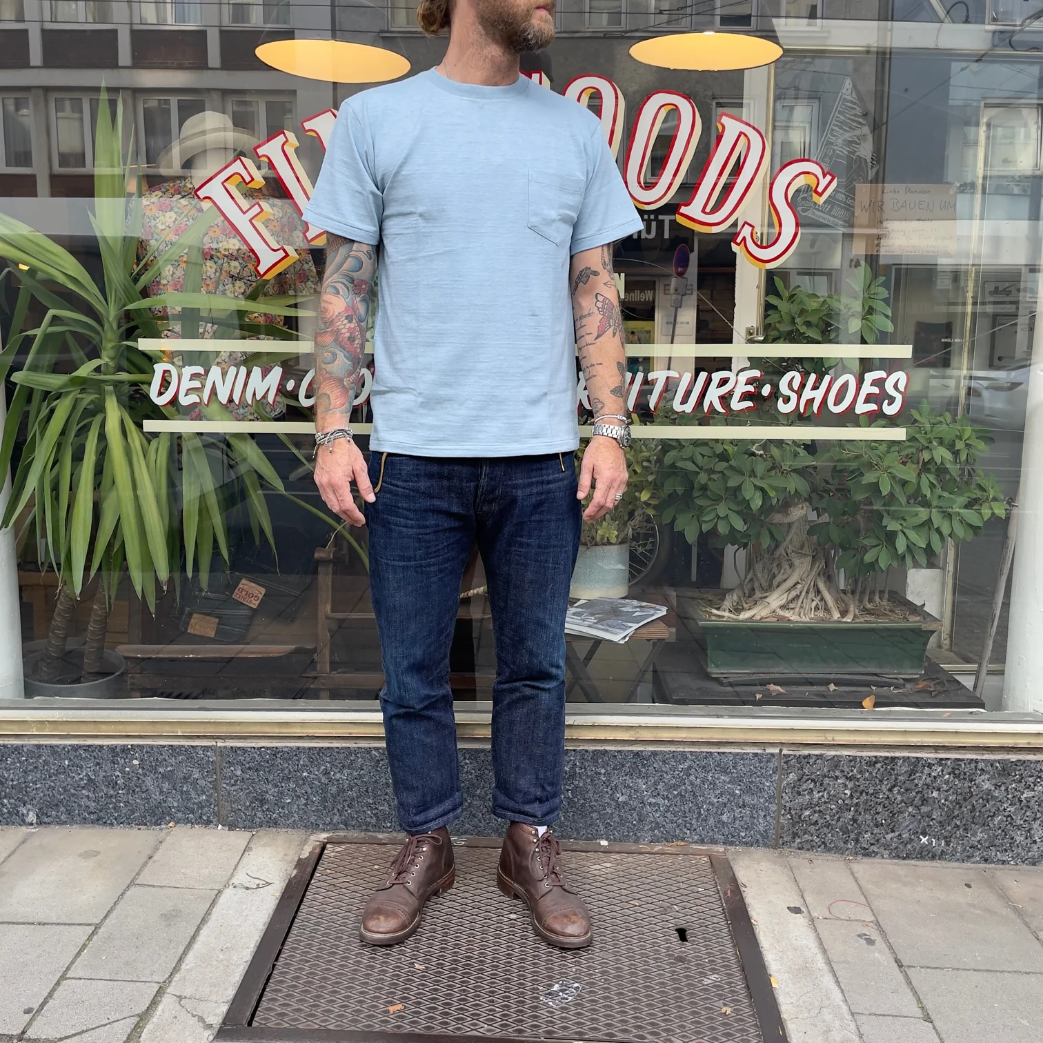 john gluckow by warehouse | jg-cs07 standard pocket t-shirt sax - Image 3