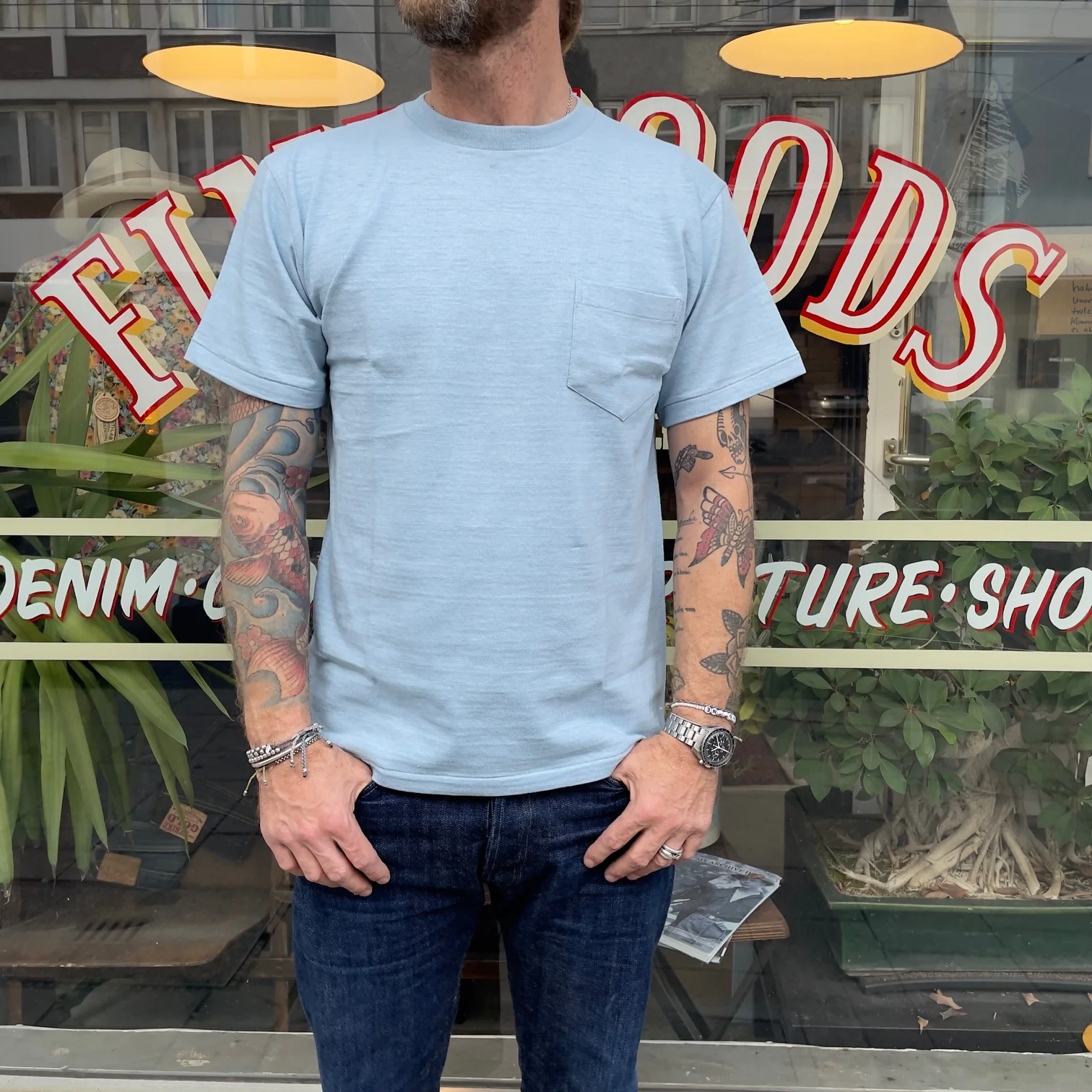 john gluckow by warehouse | jg-cs07 standard pocket t-shirt sax - Image 4