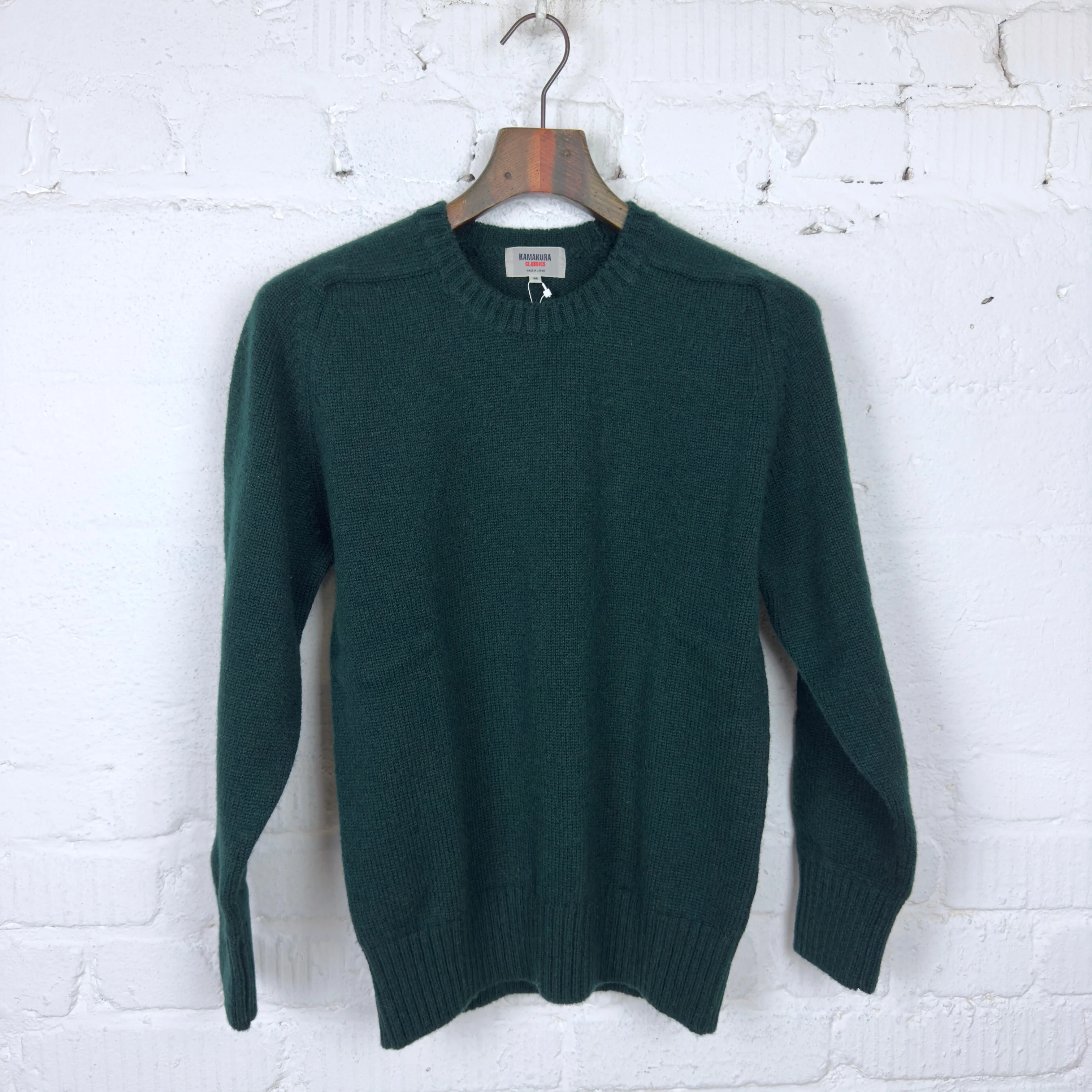 kamakura shirts | 5 gauge shetland crewneck sweater - bottle green