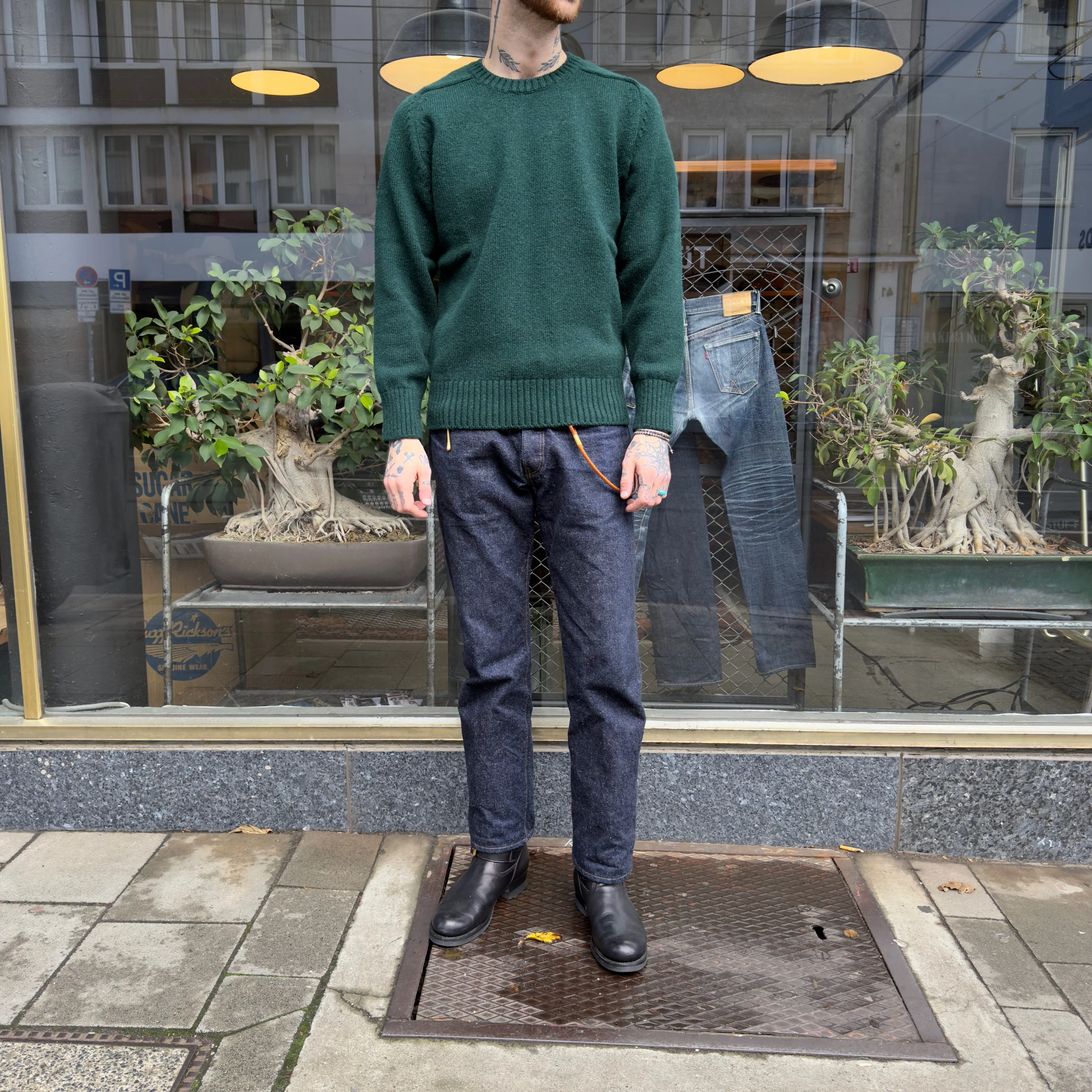 kamakura shirts | 5 gauge shetland crewneck sweater - bottle green - Image 2