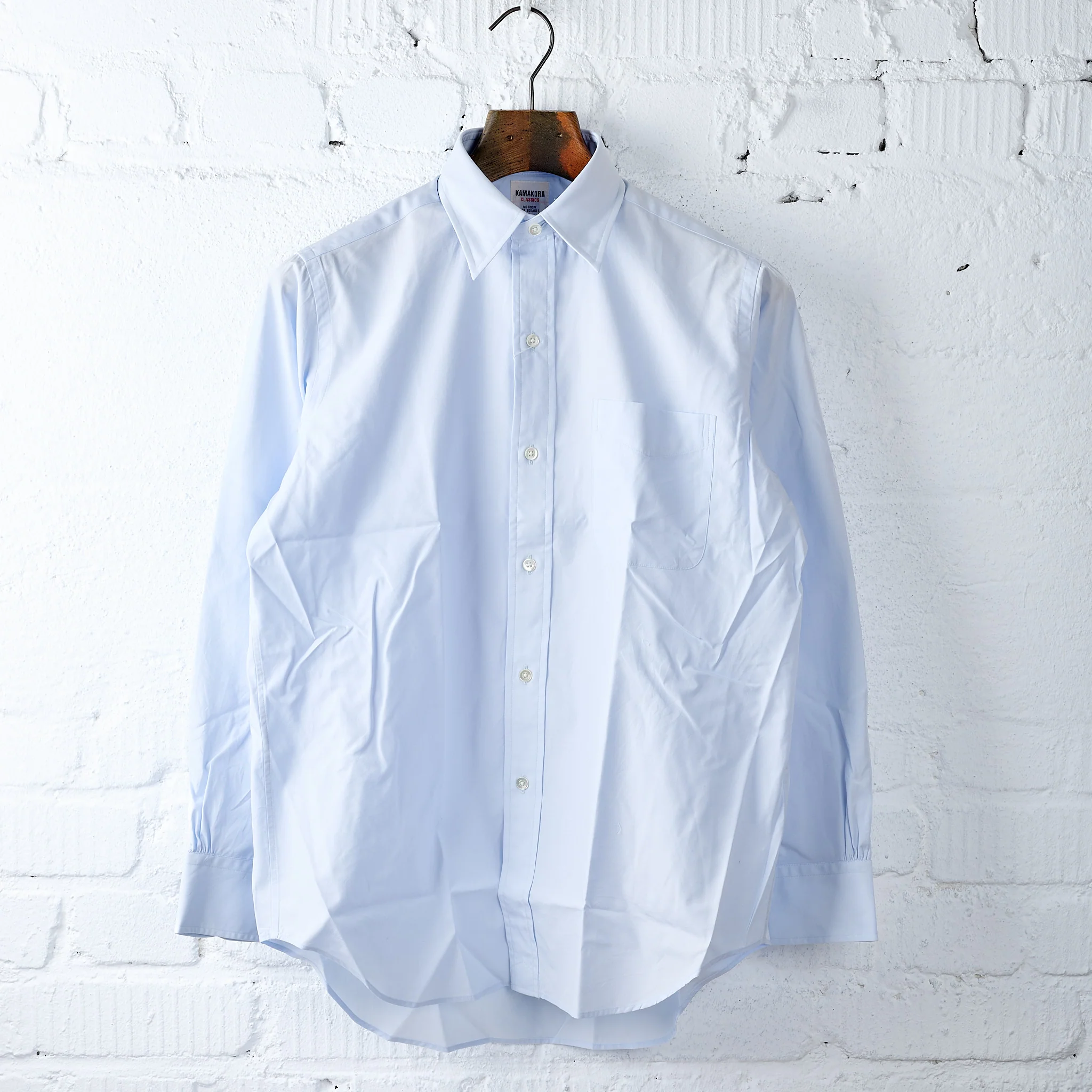 kamakura shirts | ametora straight collar selvedge poplin - blue