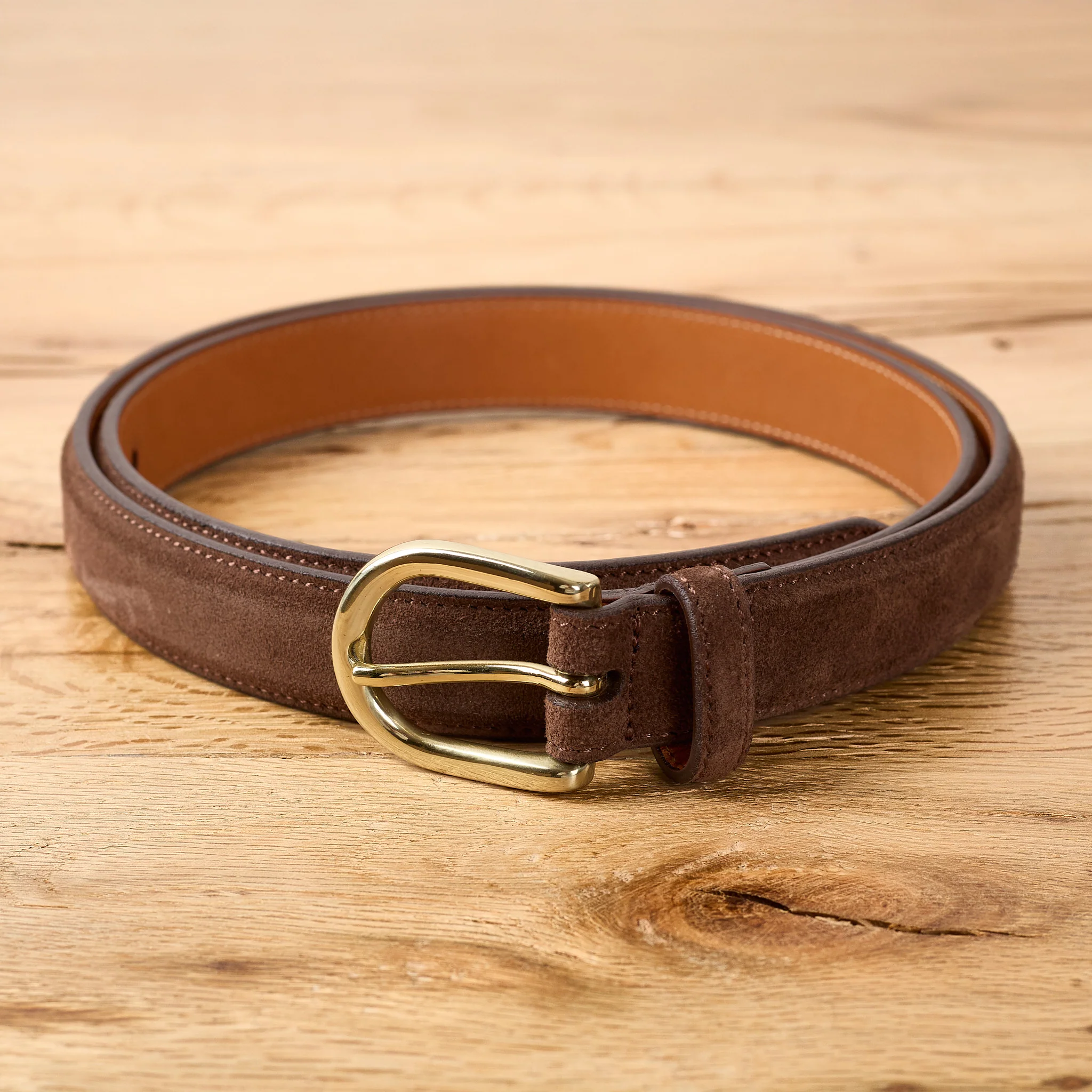 kamakura shirts | horseshoe buckle slim suede leather belt - brown