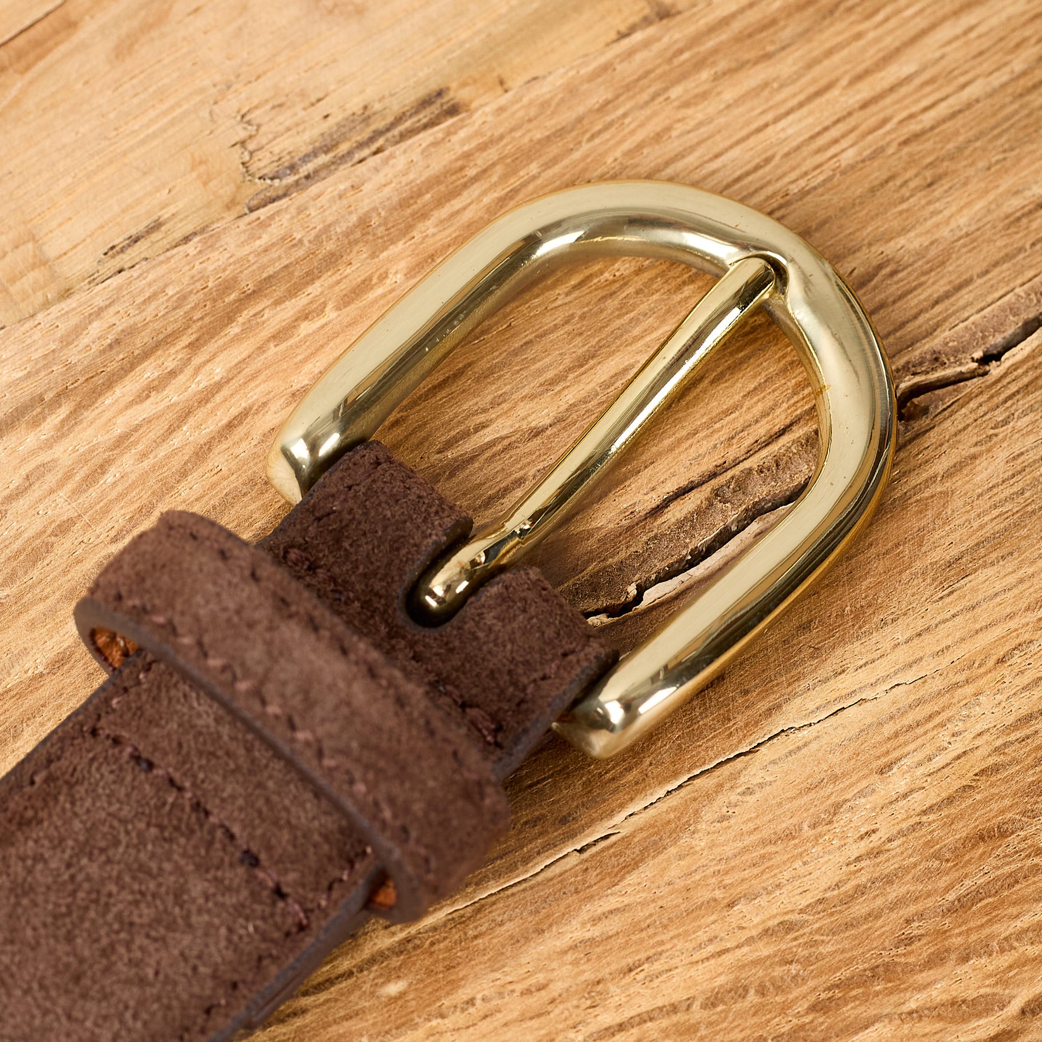kamakura shirts | horseshoe buckle slim suede leather belt - brown - Image 3