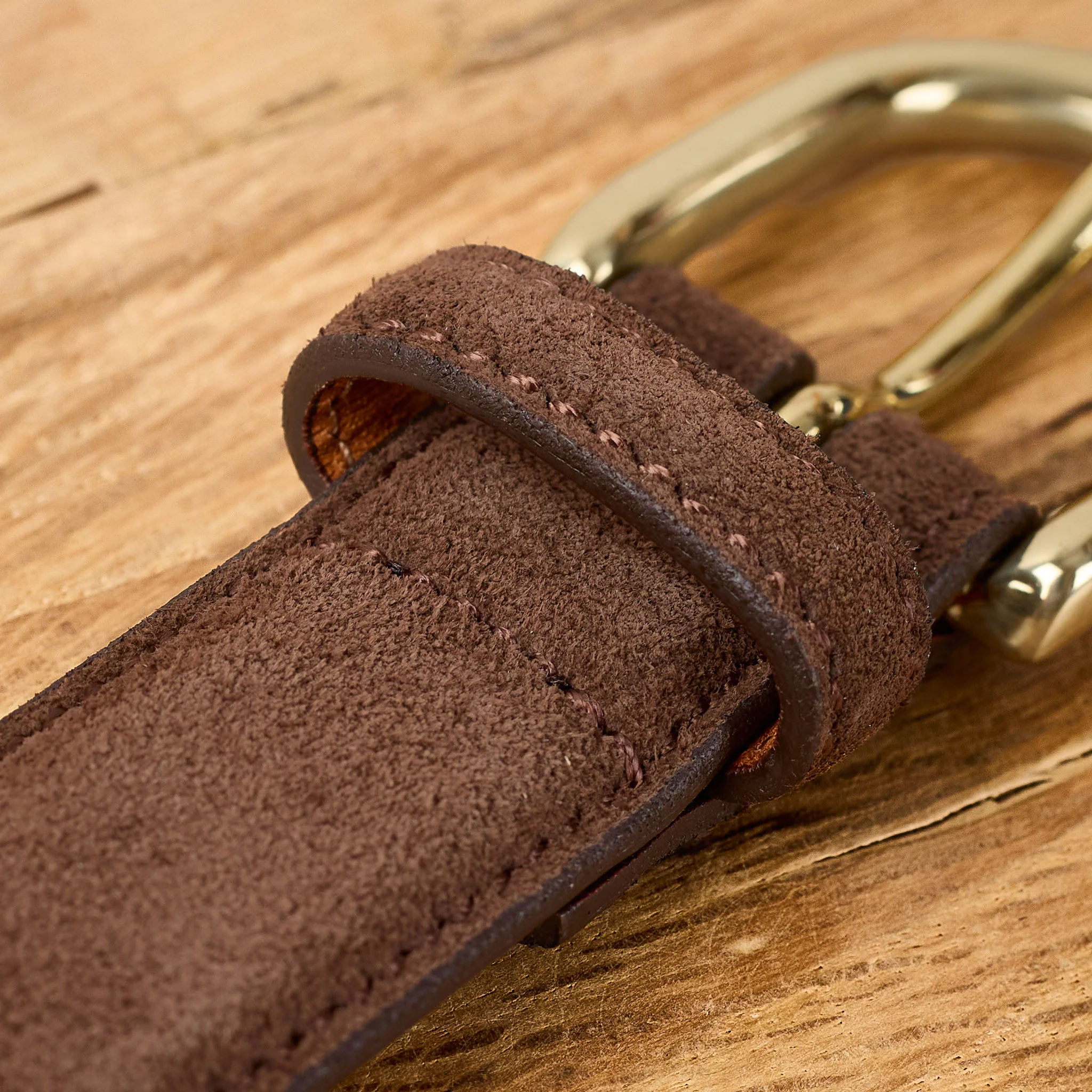 kamakura shirts | horseshoe buckle slim suede leather belt - brown - Image 4