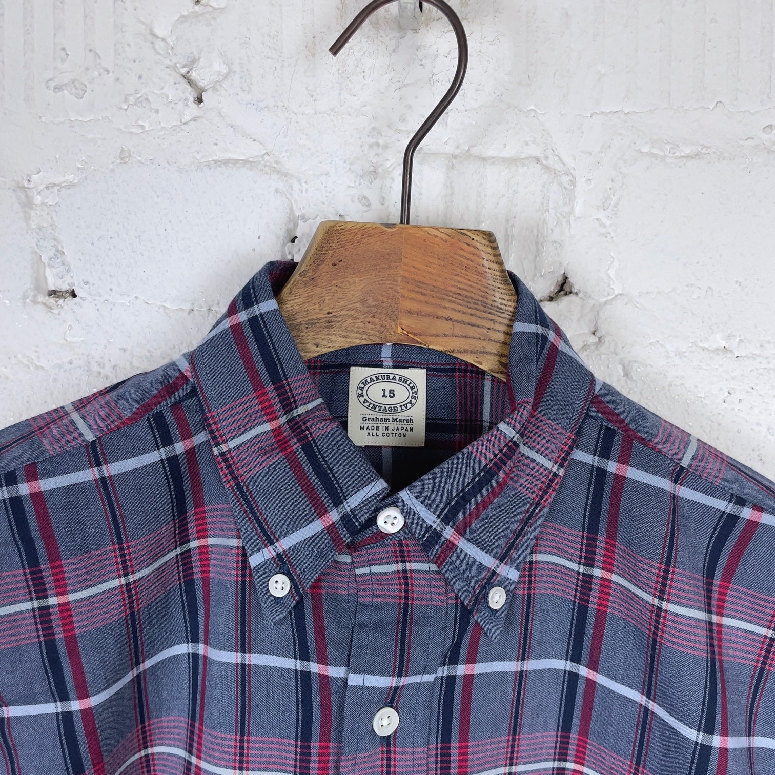 kamakura shirts | vintage ivy button down blue madras plaid shirt - Image 2