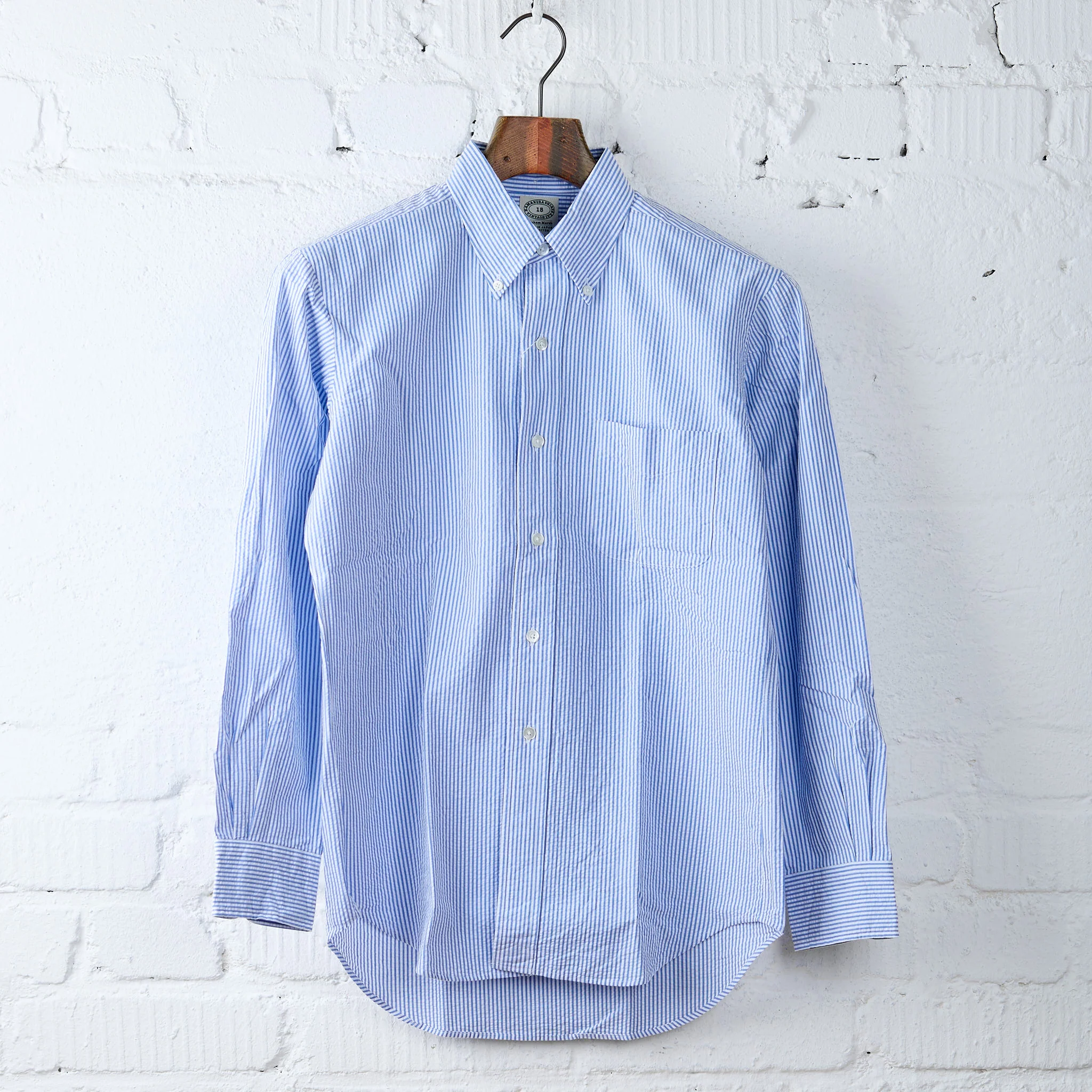 kamakura shirts | vintage ivy button down shirt blue seersucker stripe