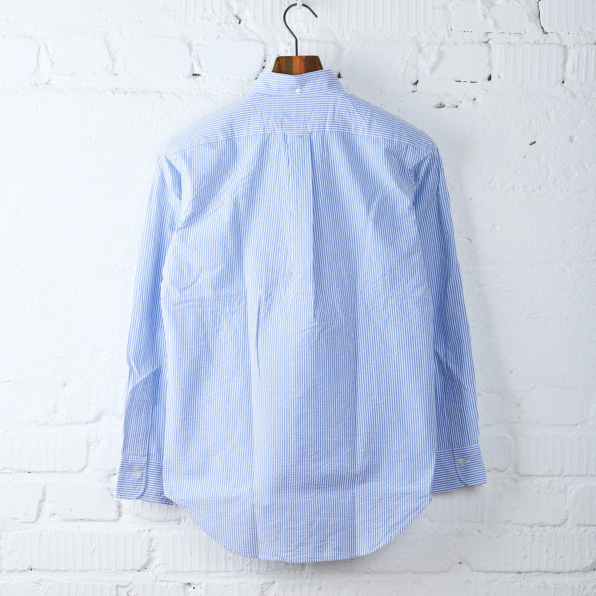 kamakura shirts | vintage ivy button down shirt blue seersucker stripe - Image 2