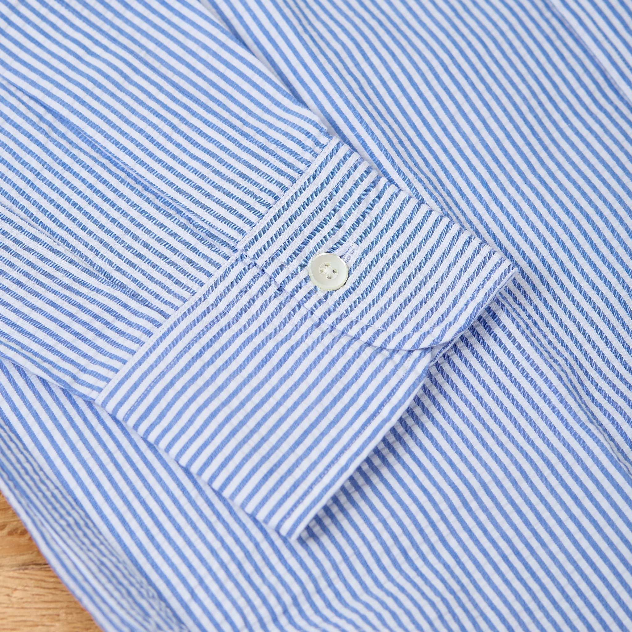 kamakura shirts | vintage ivy button down shirt blue seersucker stripe - Image 4