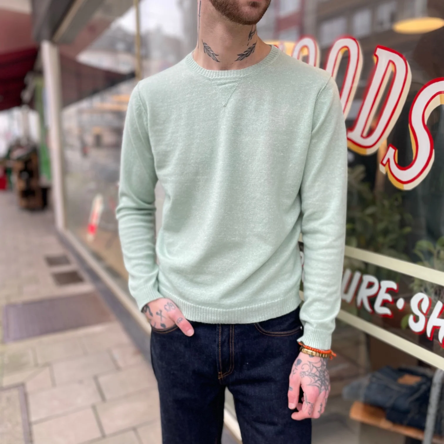 william lockie x stuf|f | vintage crew inset sweater cashmere-linen - aniseed - Image 2