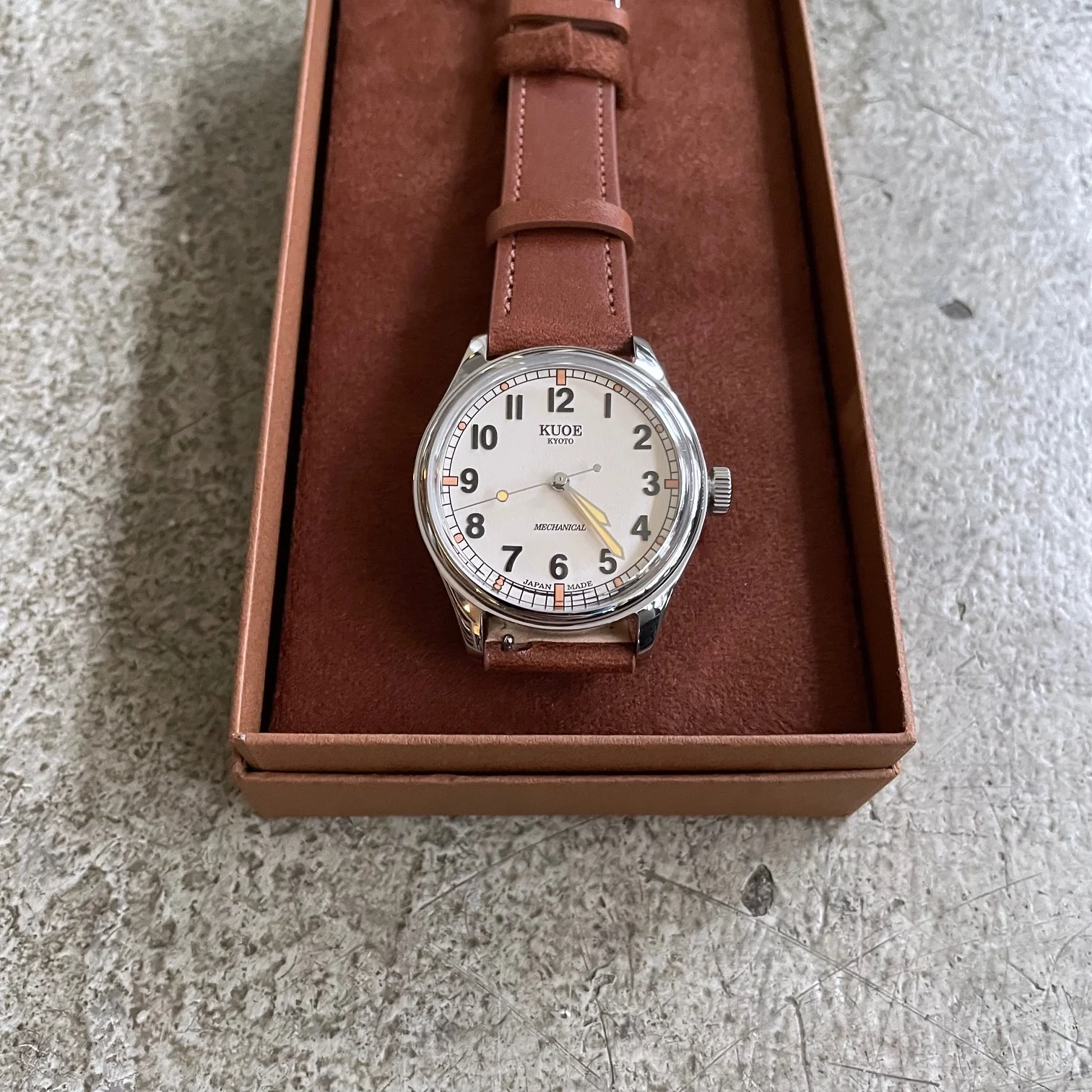 kuoe | old smith 90-002 automatic ivory x brown leather - sapphire glass upgrade - Image 3