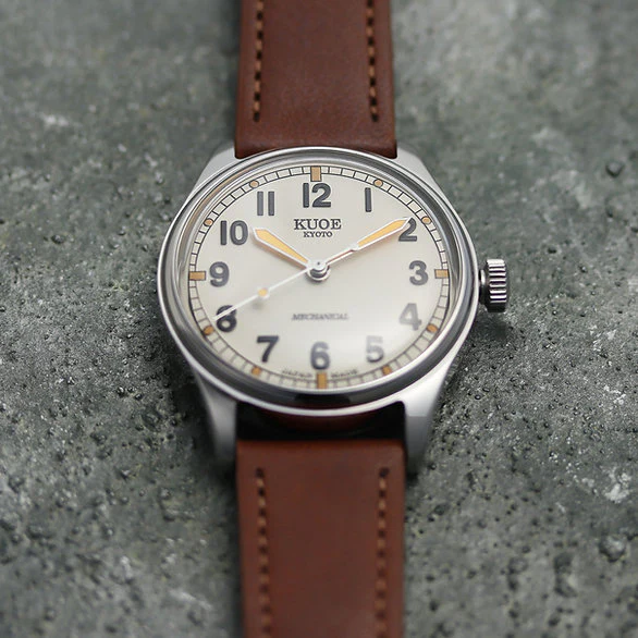 kuoe | old smith 90-002 automatic ivory x brown leather - sapphire glass upgrade - Image 5