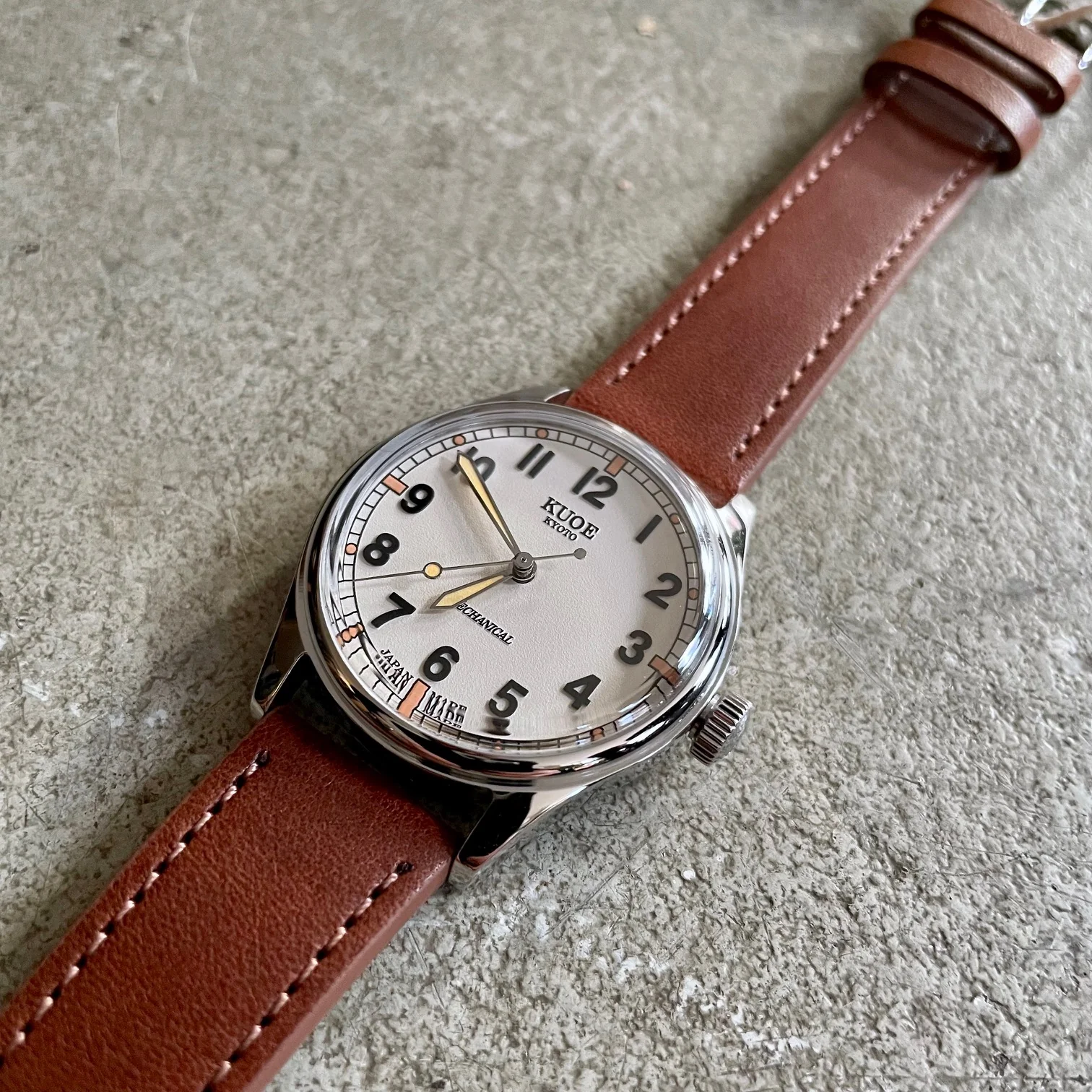 kuoe | old smith 90-002 automatic ivory x brown leather - sapphire glass upgrade - Image 7