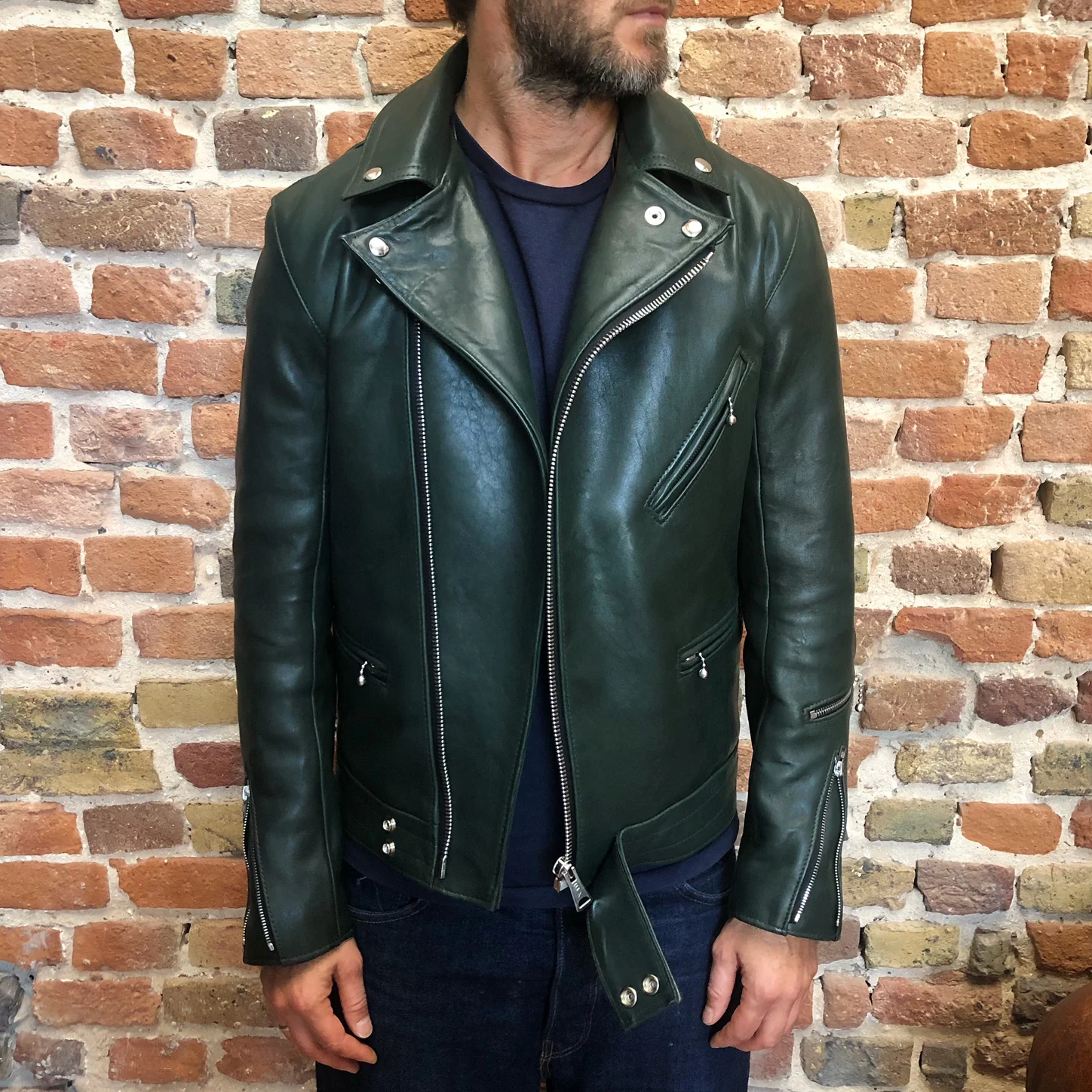 lewis leathers x stuf|f | 441 green sheepskin "cyclone" jacket (long type) - Image 6