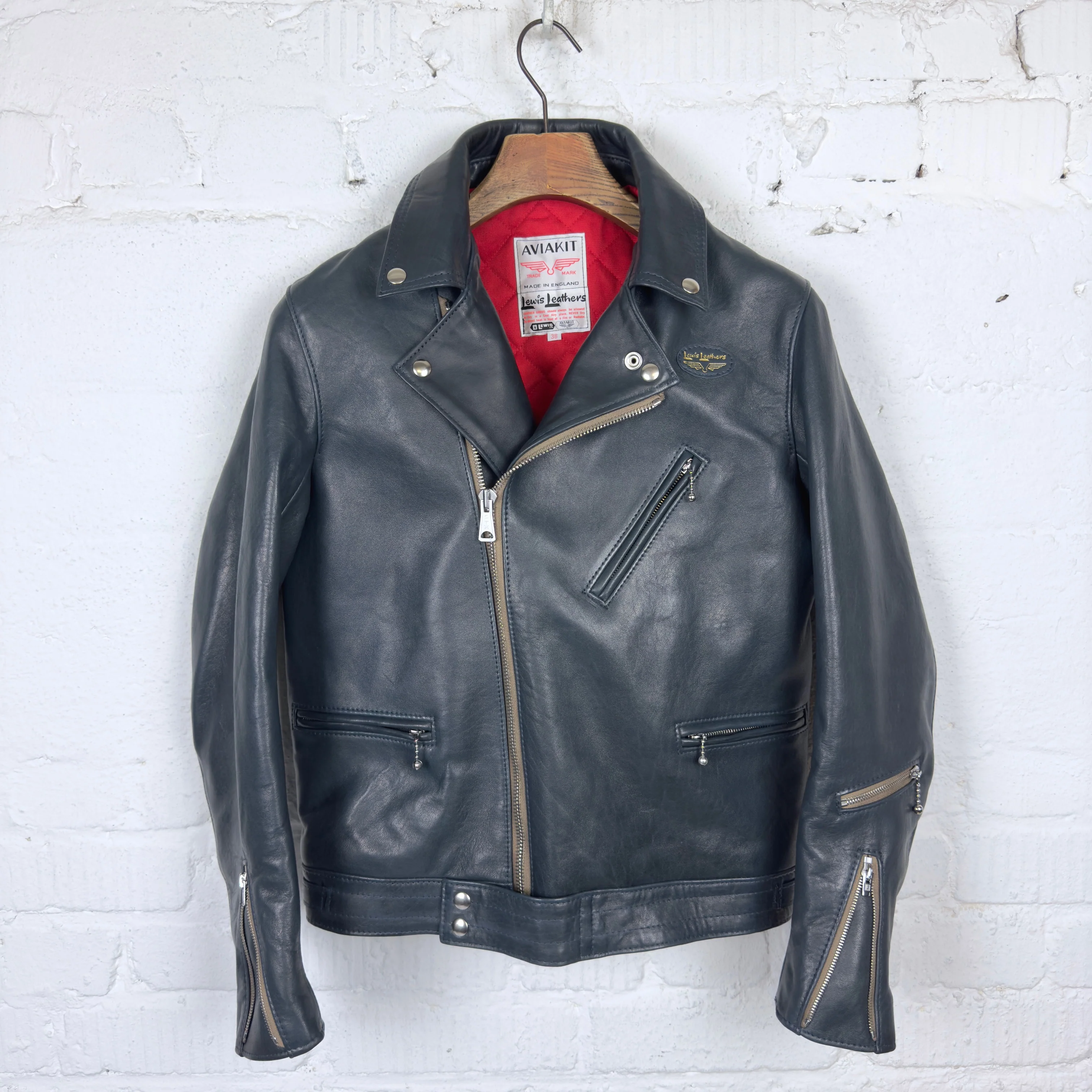 lewis leathers x stuf|f | 441uk navy sheepskin "cyclone" jacket (long type)