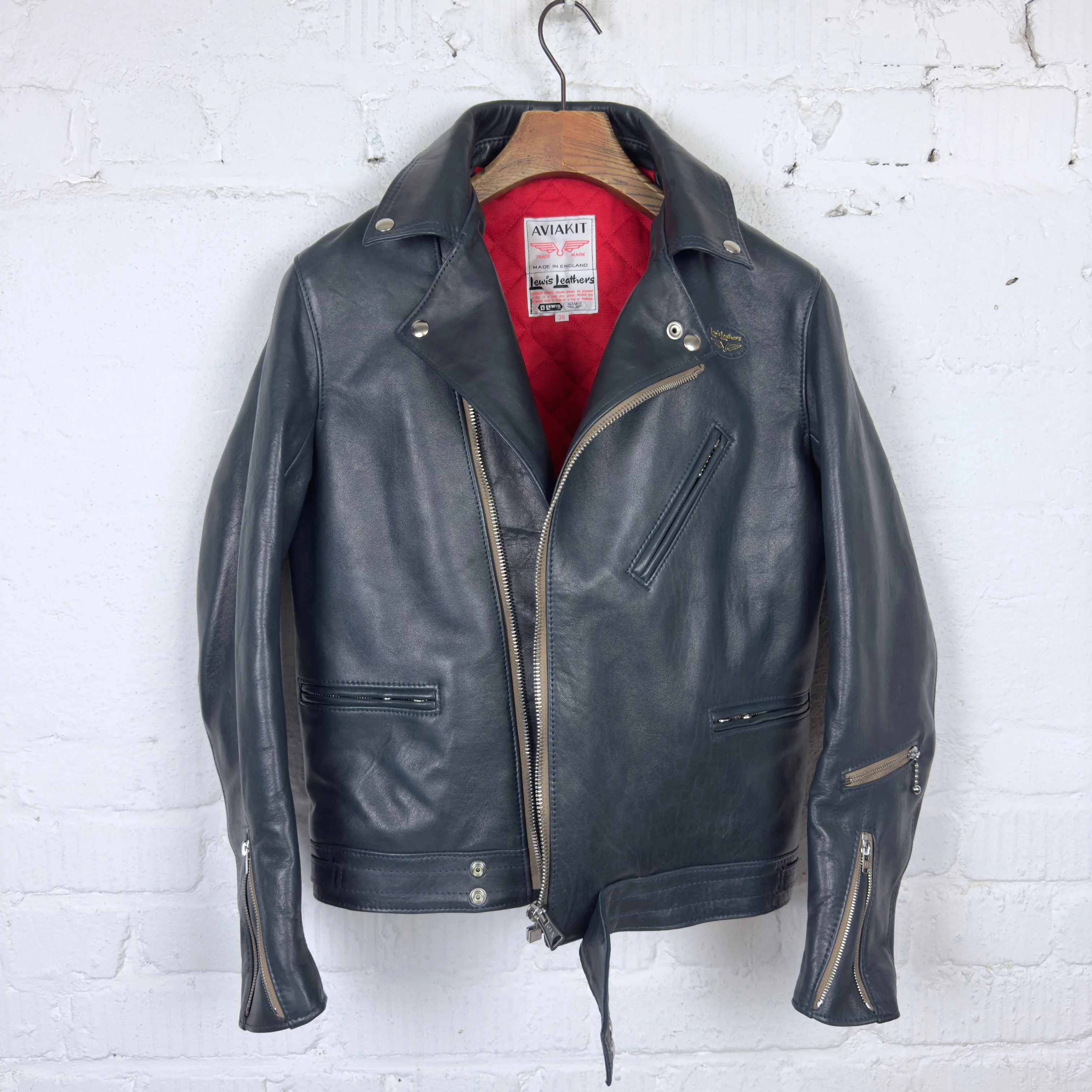 lewis leathers x stuf|f | 441uk navy sheepskin "cyclone" jacket (long type) - Image 4