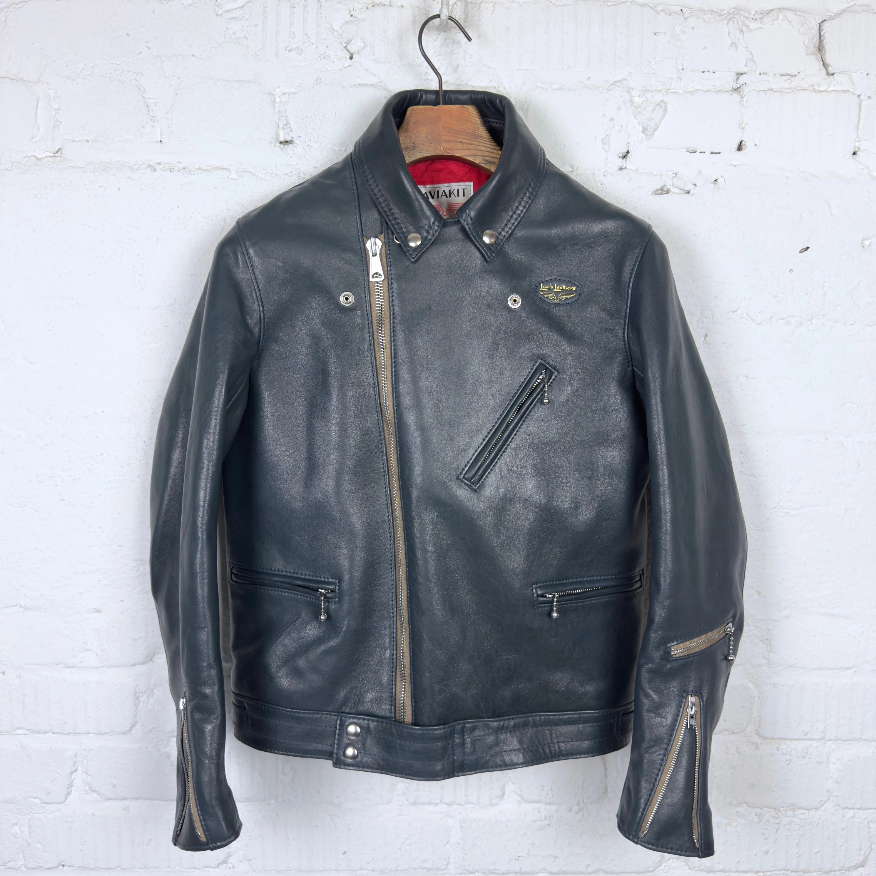 lewis leathers x stuf|f | 441uk navy sheepskin "cyclone" jacket (long type) - Image 5