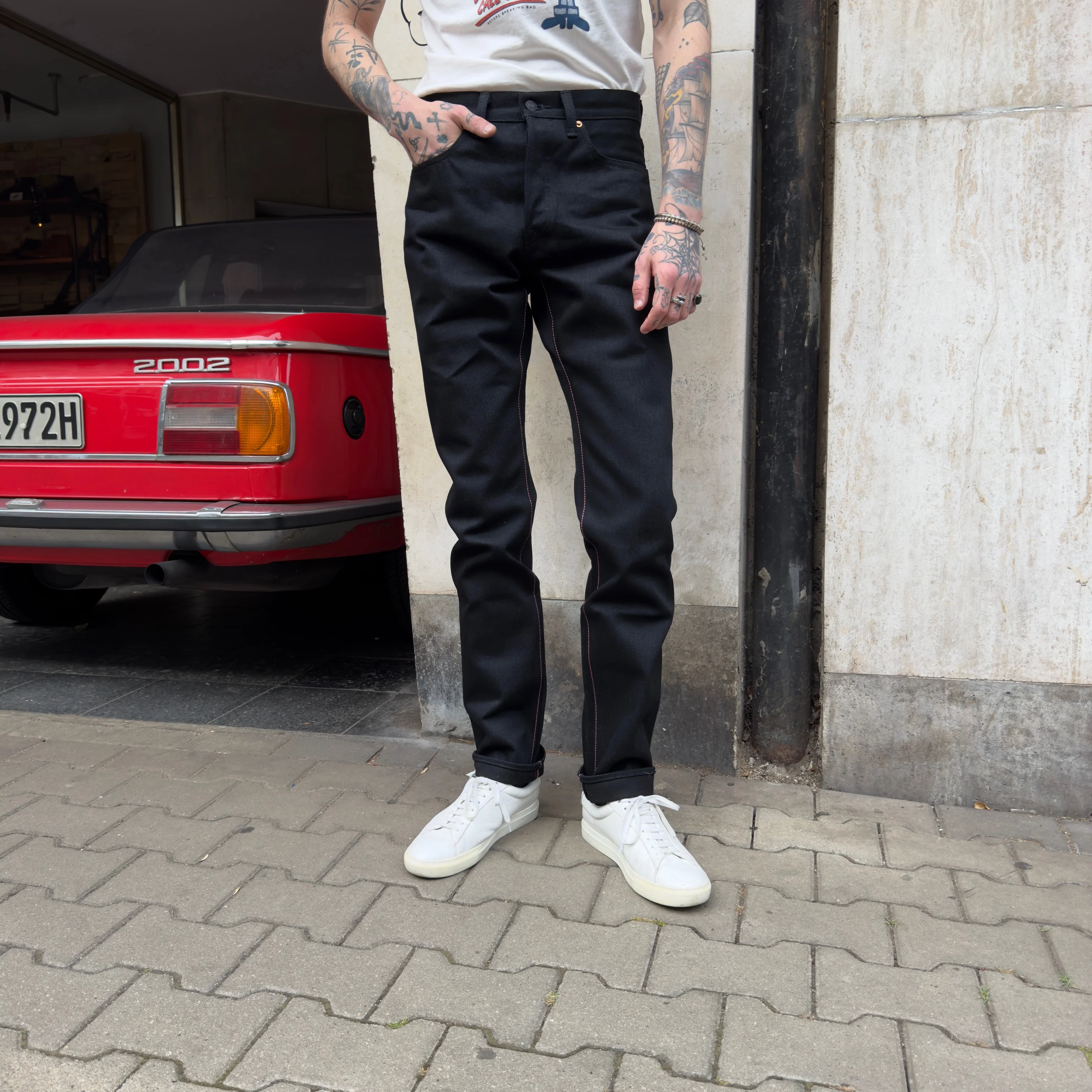 momotaro | 0605-b black 15.7oz zimbabwe cotton denim natural tapered - Image 3