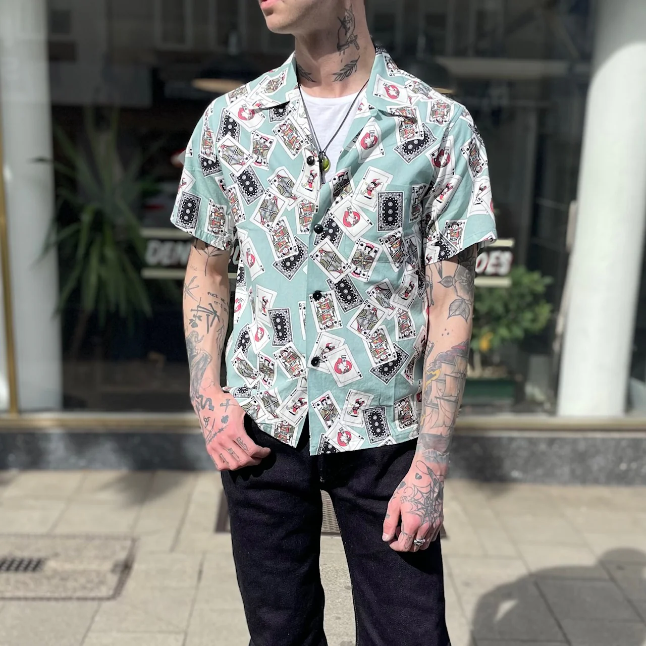 momotaro | mss1010m31 original cards design hawaiian shirt green - Image 5