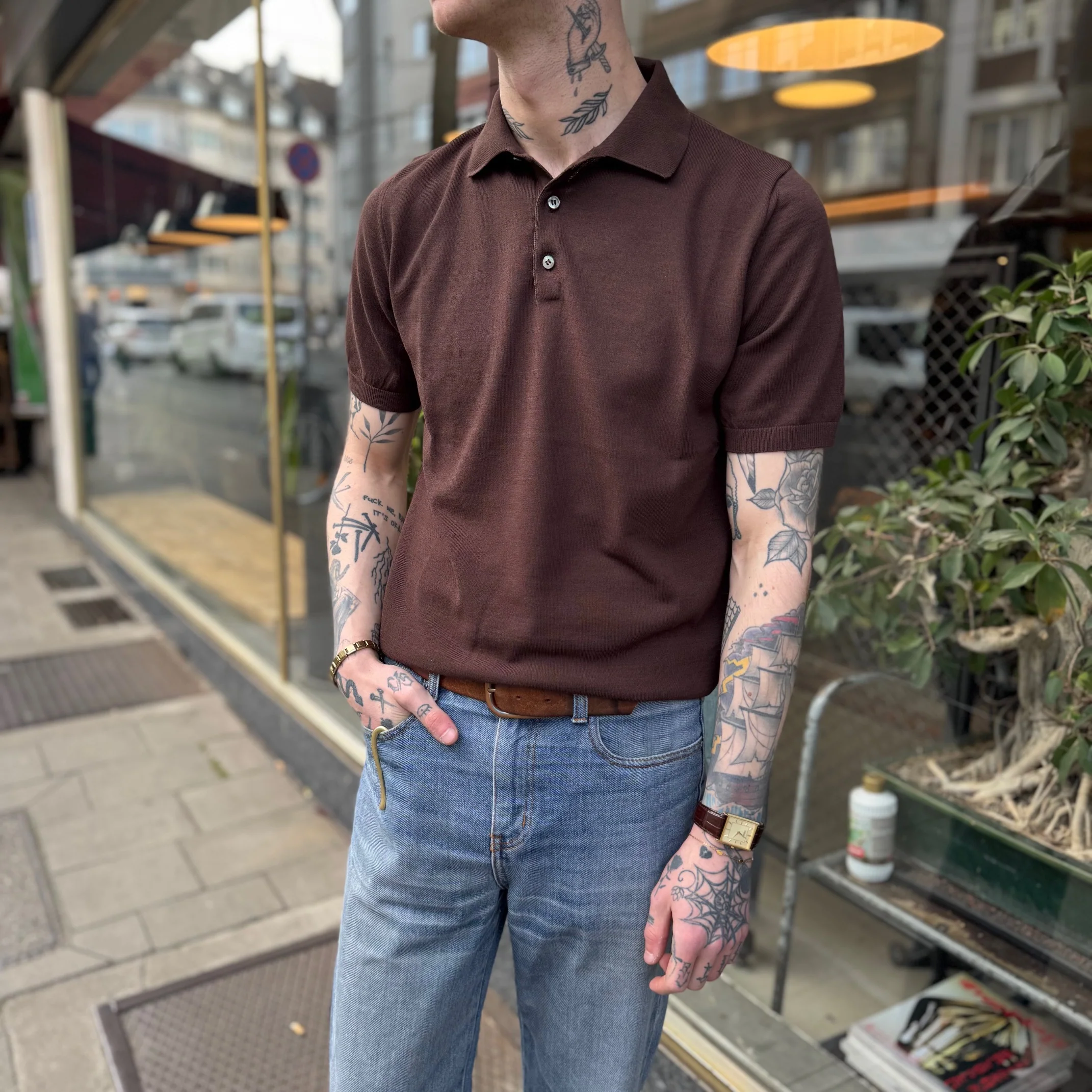mooncastle | ic2 ice cotton polo shirt brown - Image 2