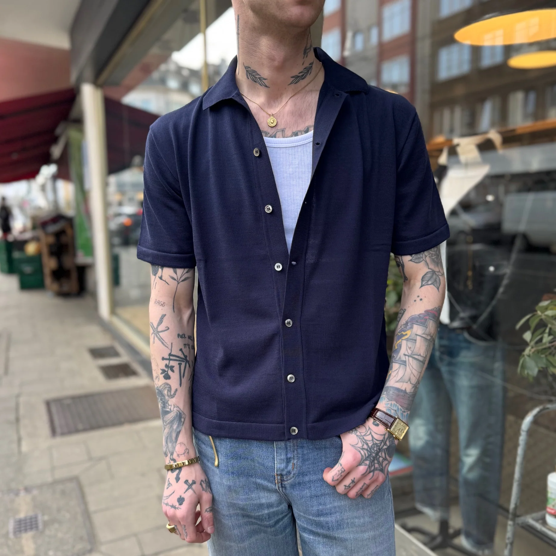 mooncastle | ic6 ice cotton open collared shirt navy - Image 2