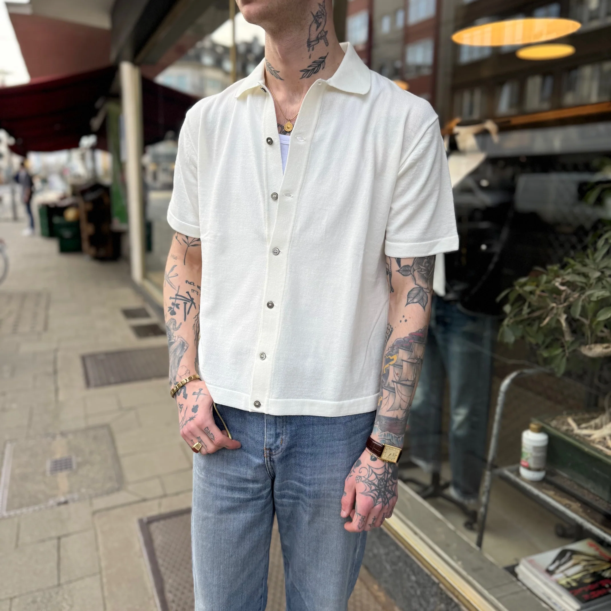 mooncastle | ic6 ice cotton open collared shirt white - Image 2