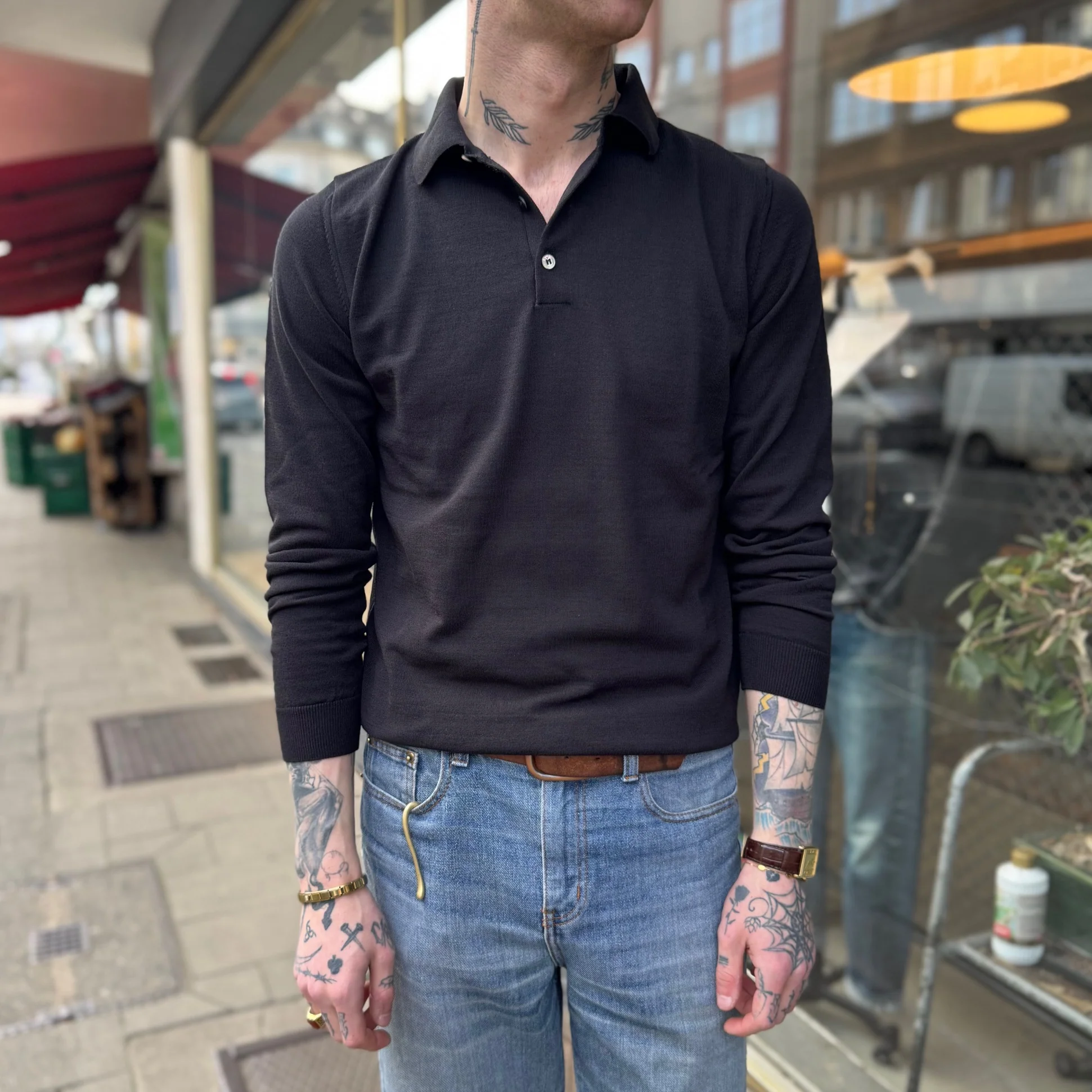 mooncastle | ic8 ice cotton longsleeve polo shirt black - Image 2
