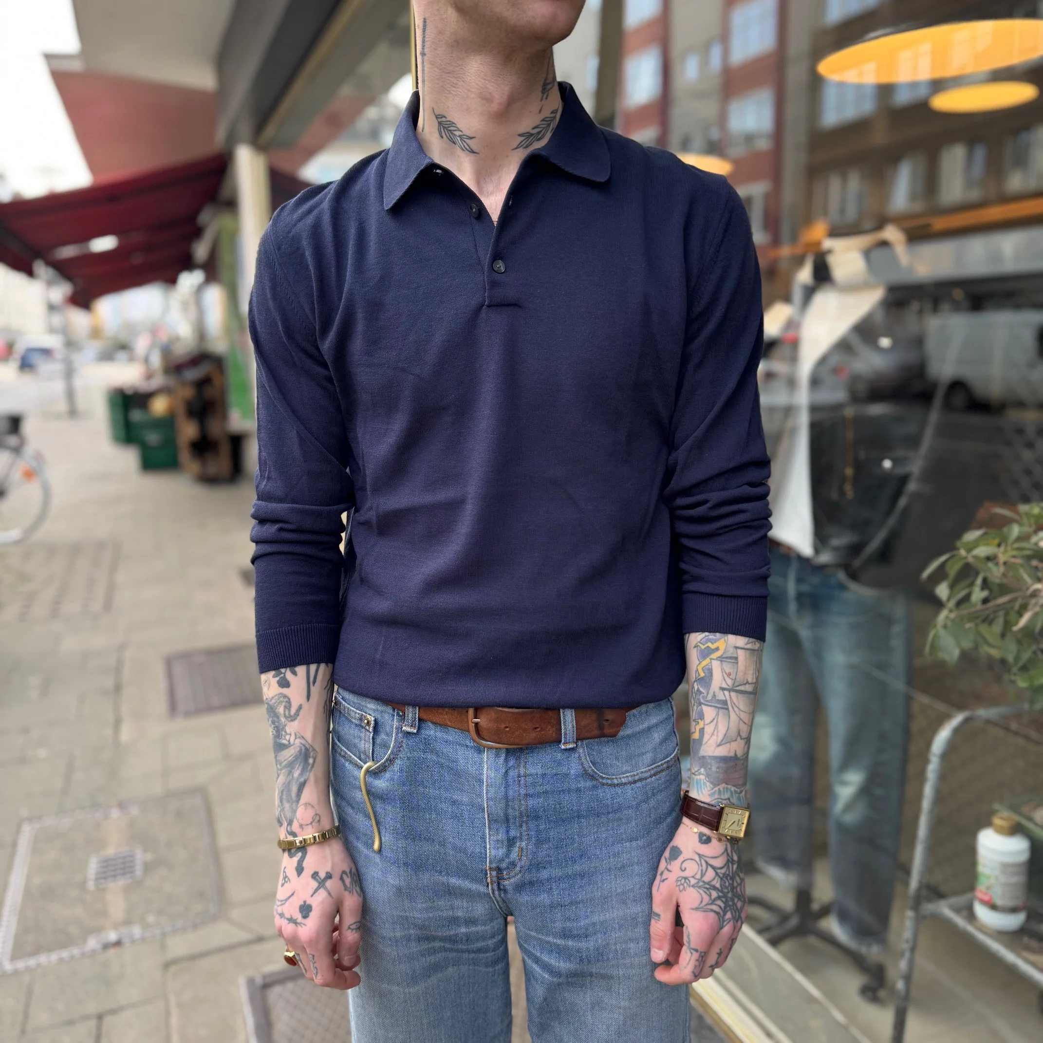 mooncastle | ic8 ice cotton longsleeve polo shirt navy - Image 2