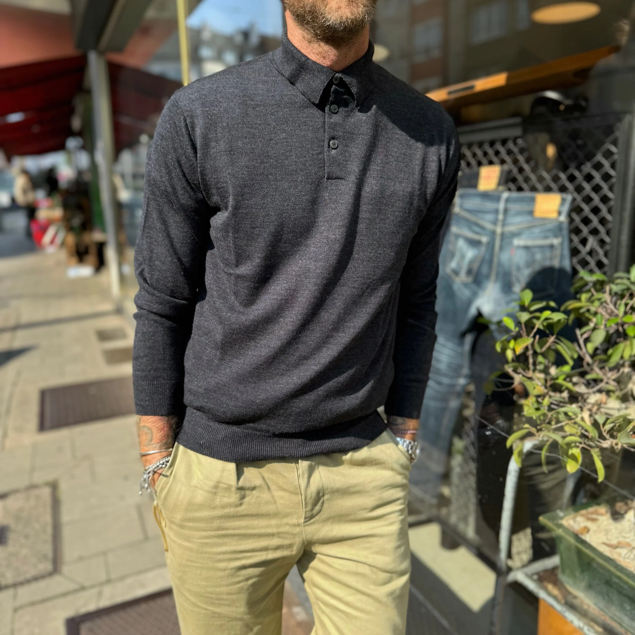 mooncastle | m2312 wool polo neck knit dark grey - Image 2