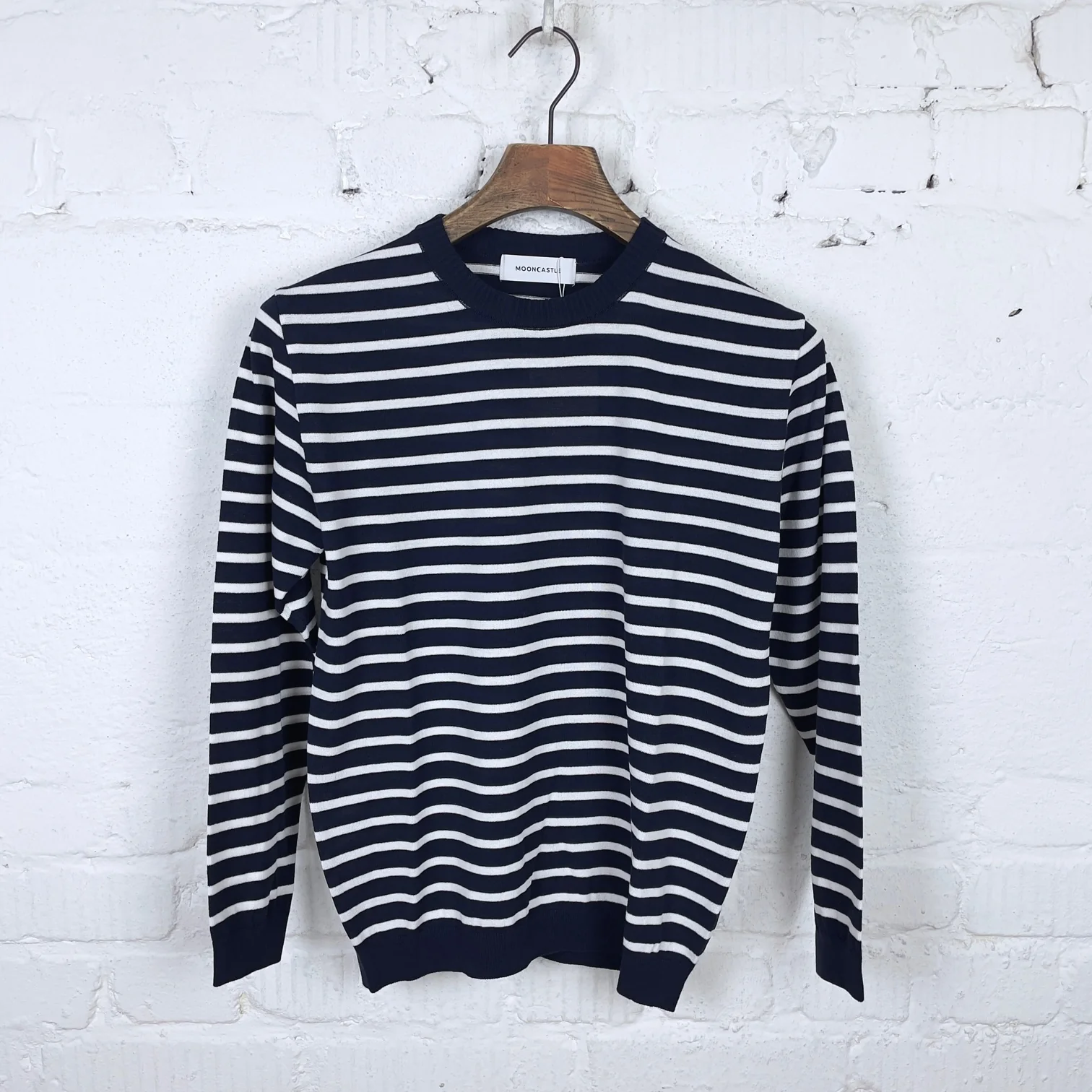 mooncastle | mc22 ice cotton long border crewneck navy-off-white