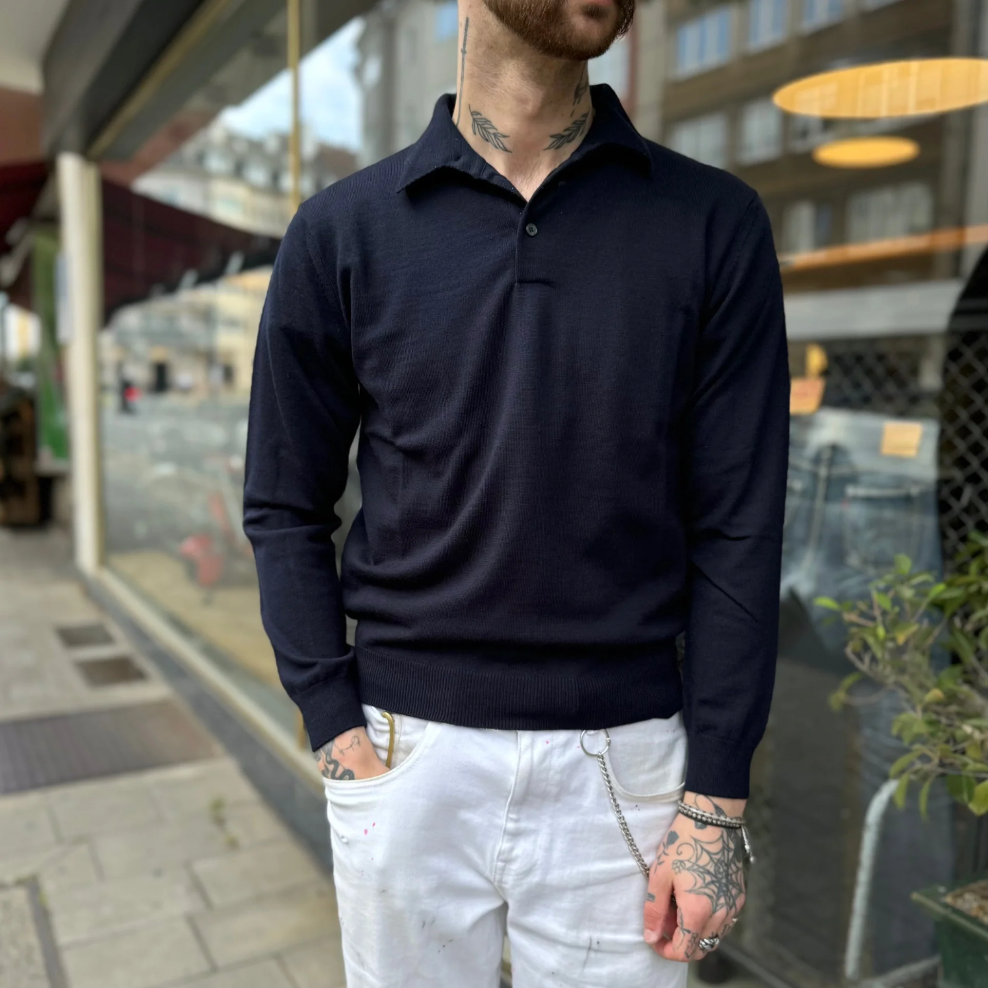 mooncastle | wool polo neck knit navy - Image 2