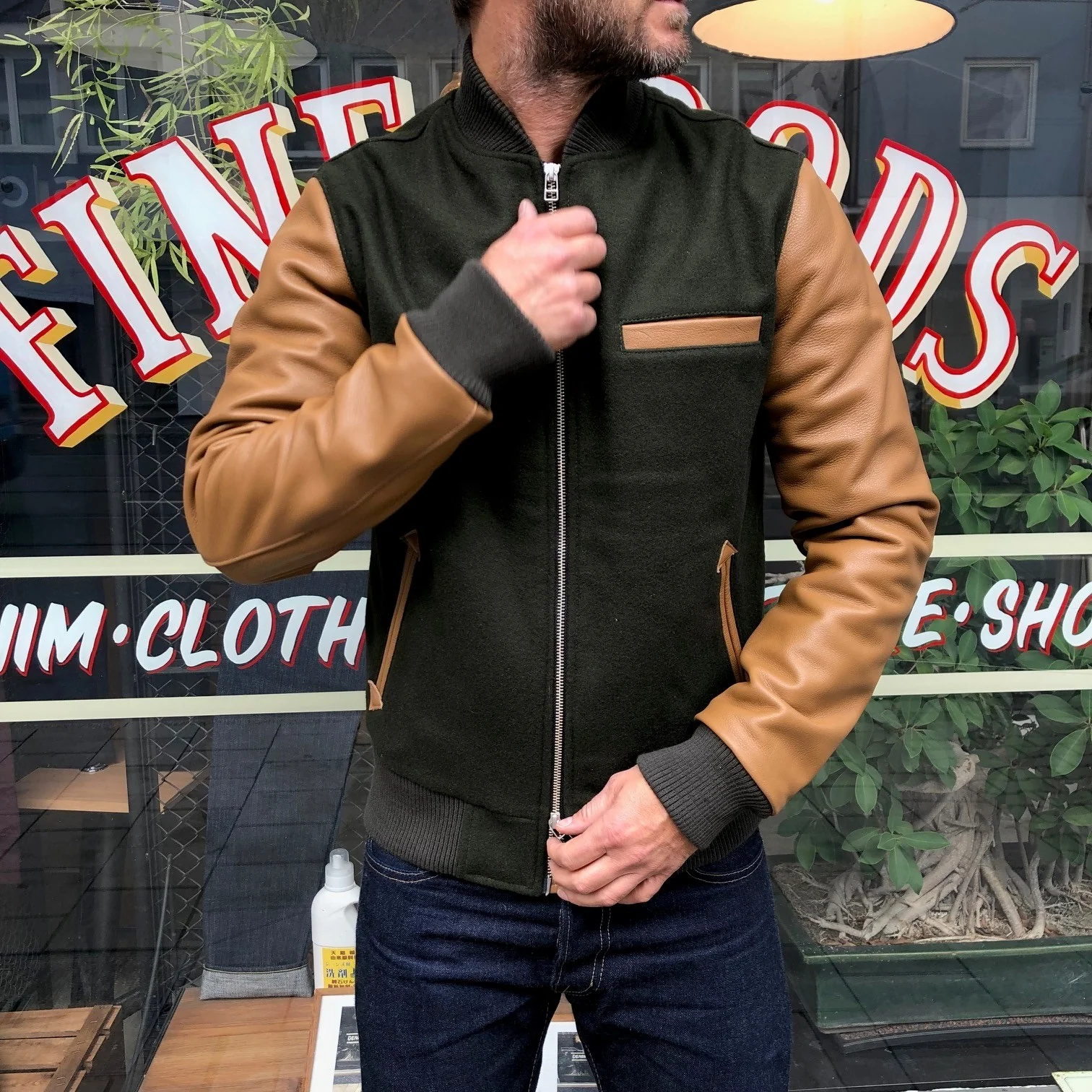 outclass x stuf|f | olive and tan bomber jacket - Image 3