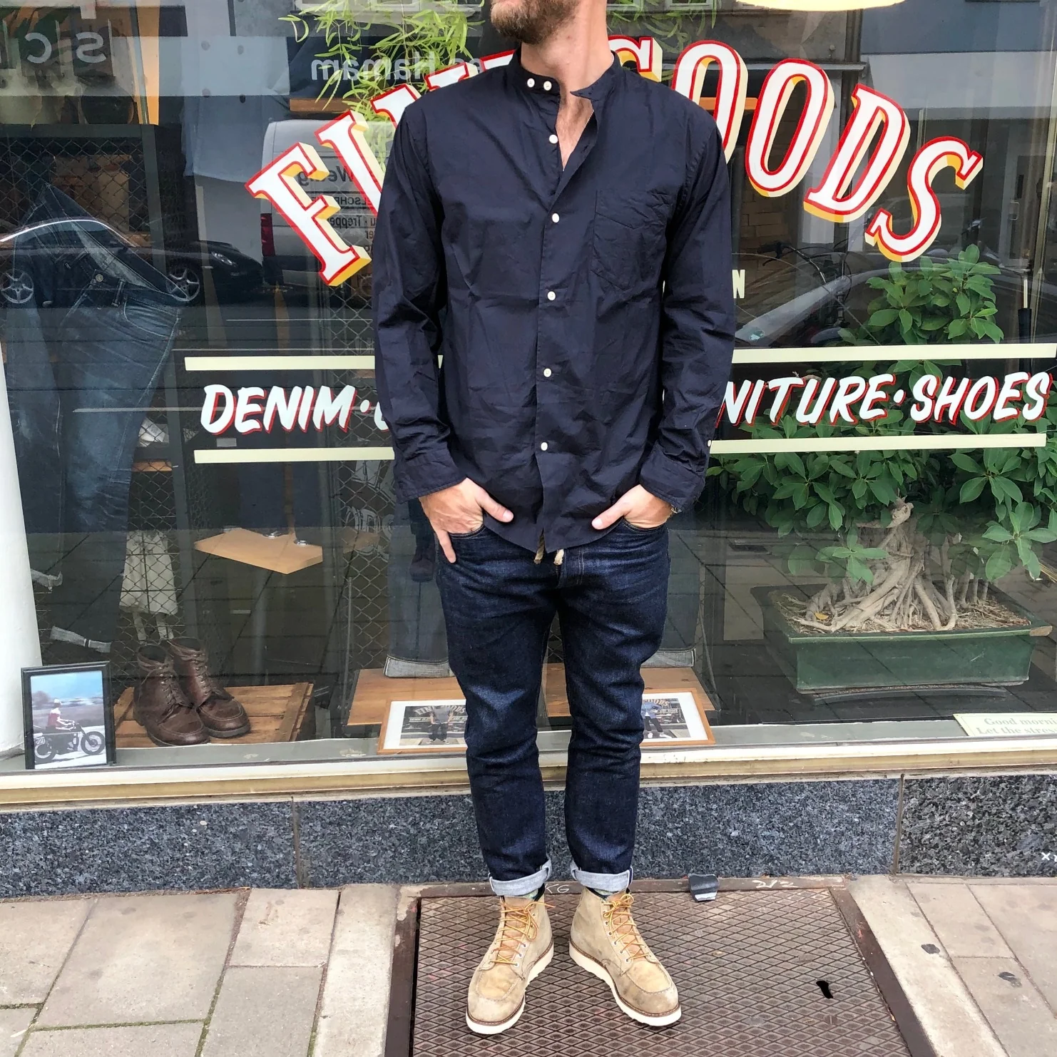 phigvel makers co. | band collar utility shirt ink black - Image 3