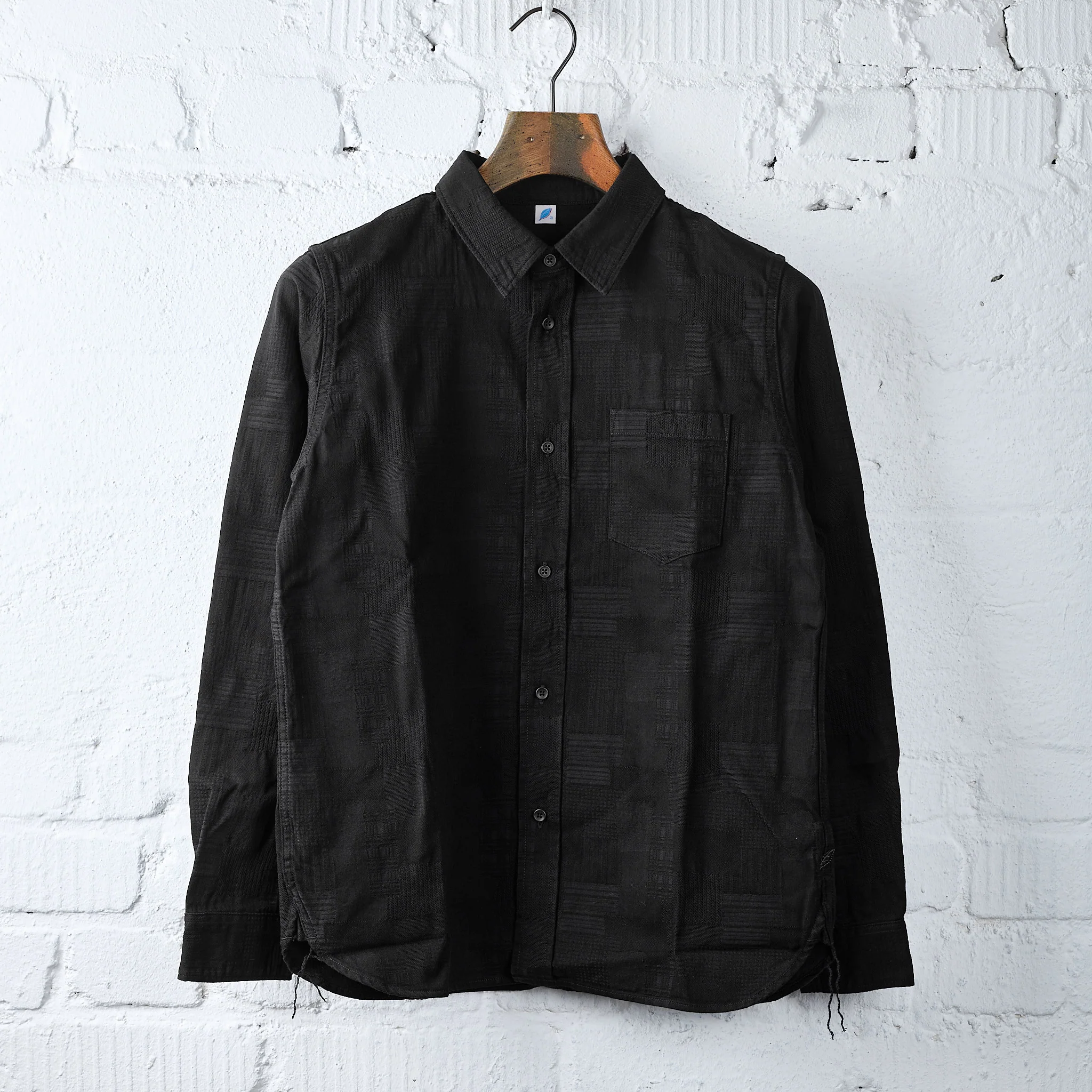 pure blue japan | 2239-bk boro jcquard patchwork shirt - double black