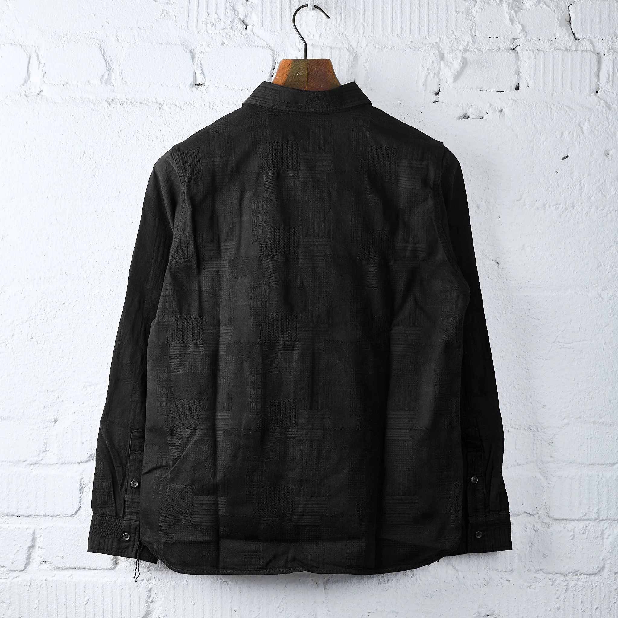 pure blue japan | 2239-bk boro jcquard patchwork shirt - double black - Image 3