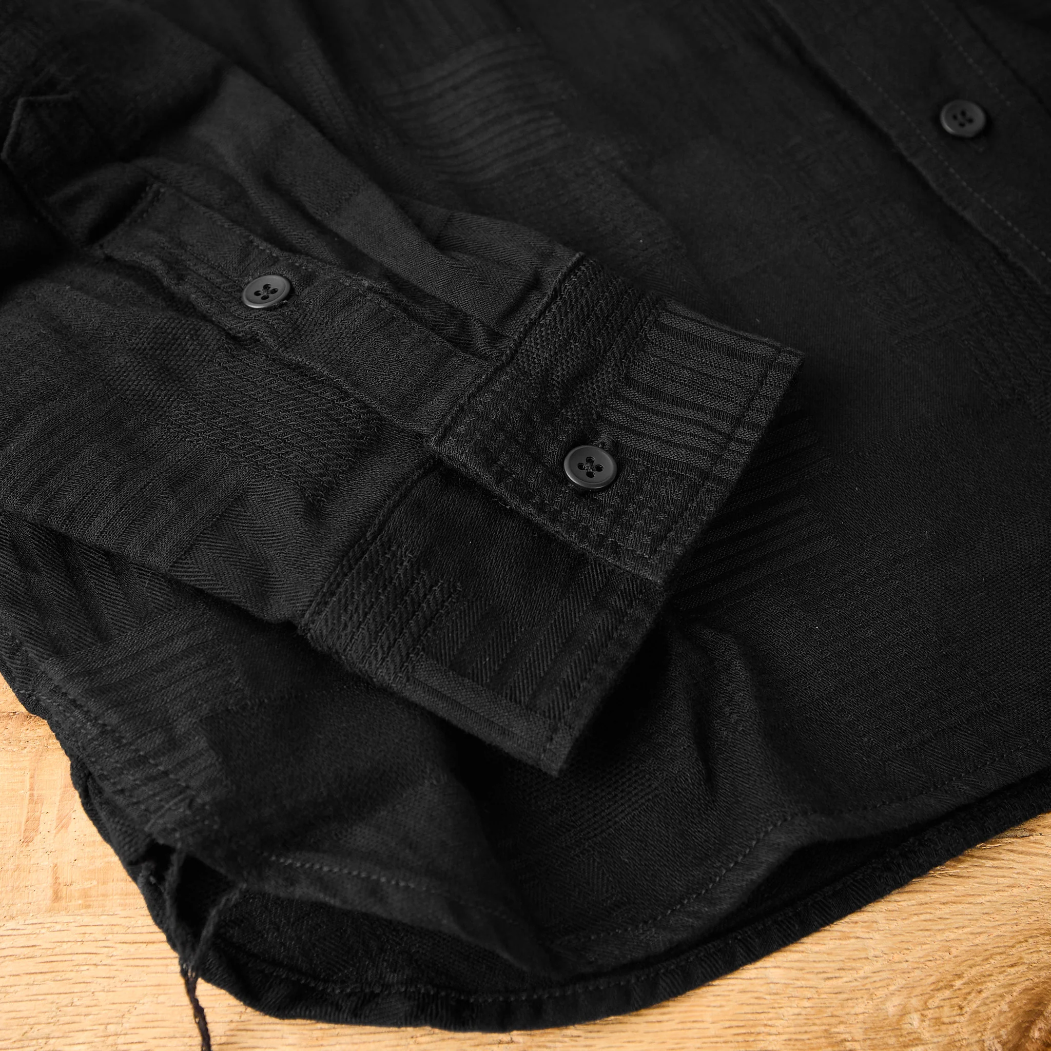 pure blue japan | 2239-bk boro jcquard patchwork shirt - double black - Image 4