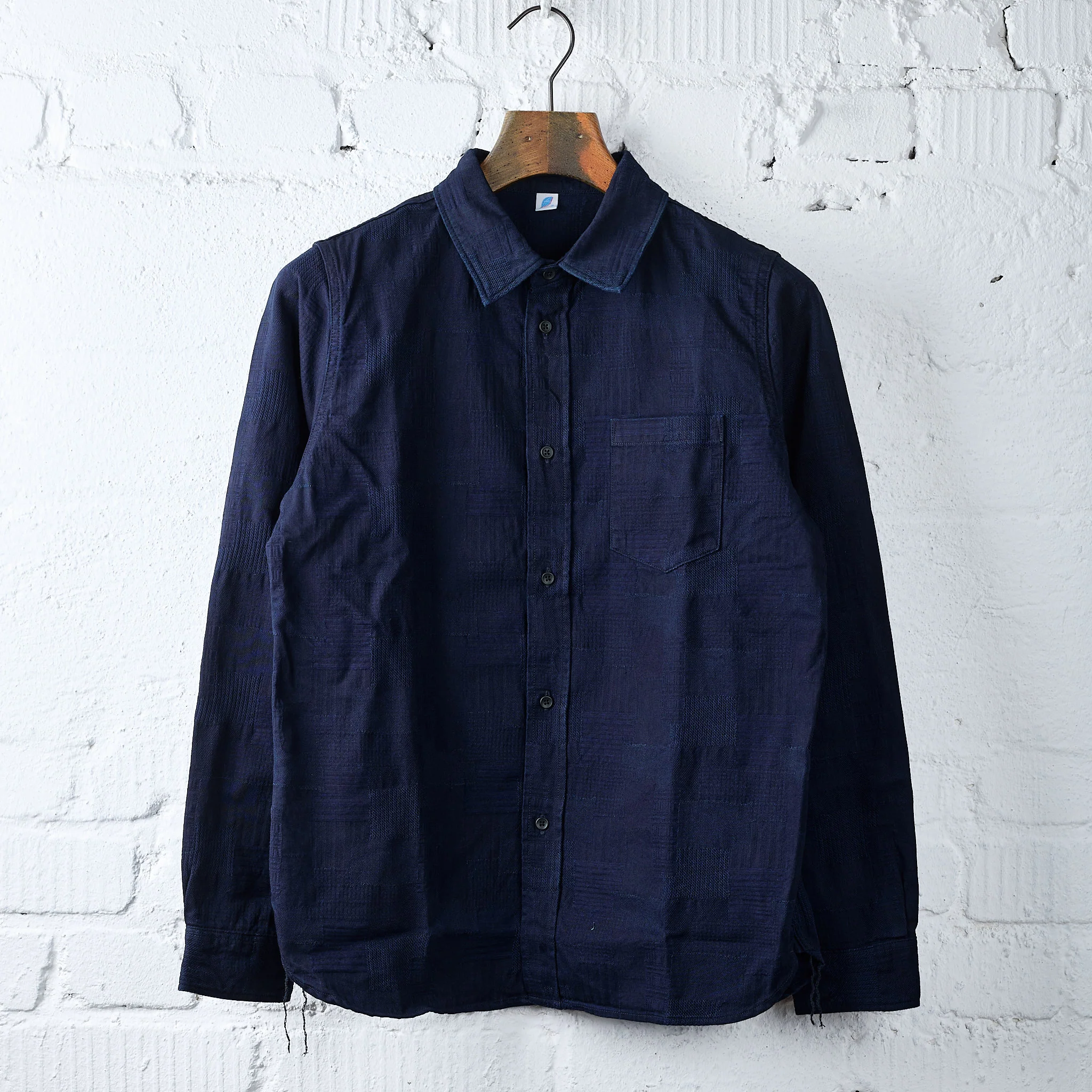 pure blue japan | 2239-id boro jacquard patchwork shirt - indigo