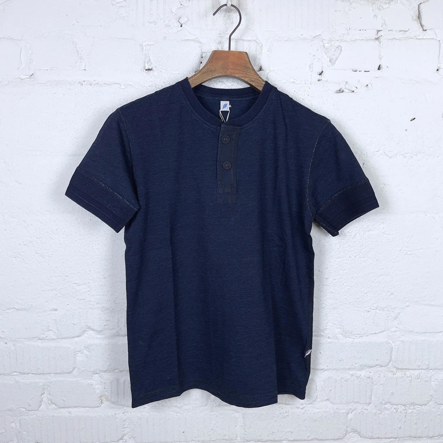 pure blue japan | ss-5397-d indigo s-s henley neck t-shirt - deep indigo