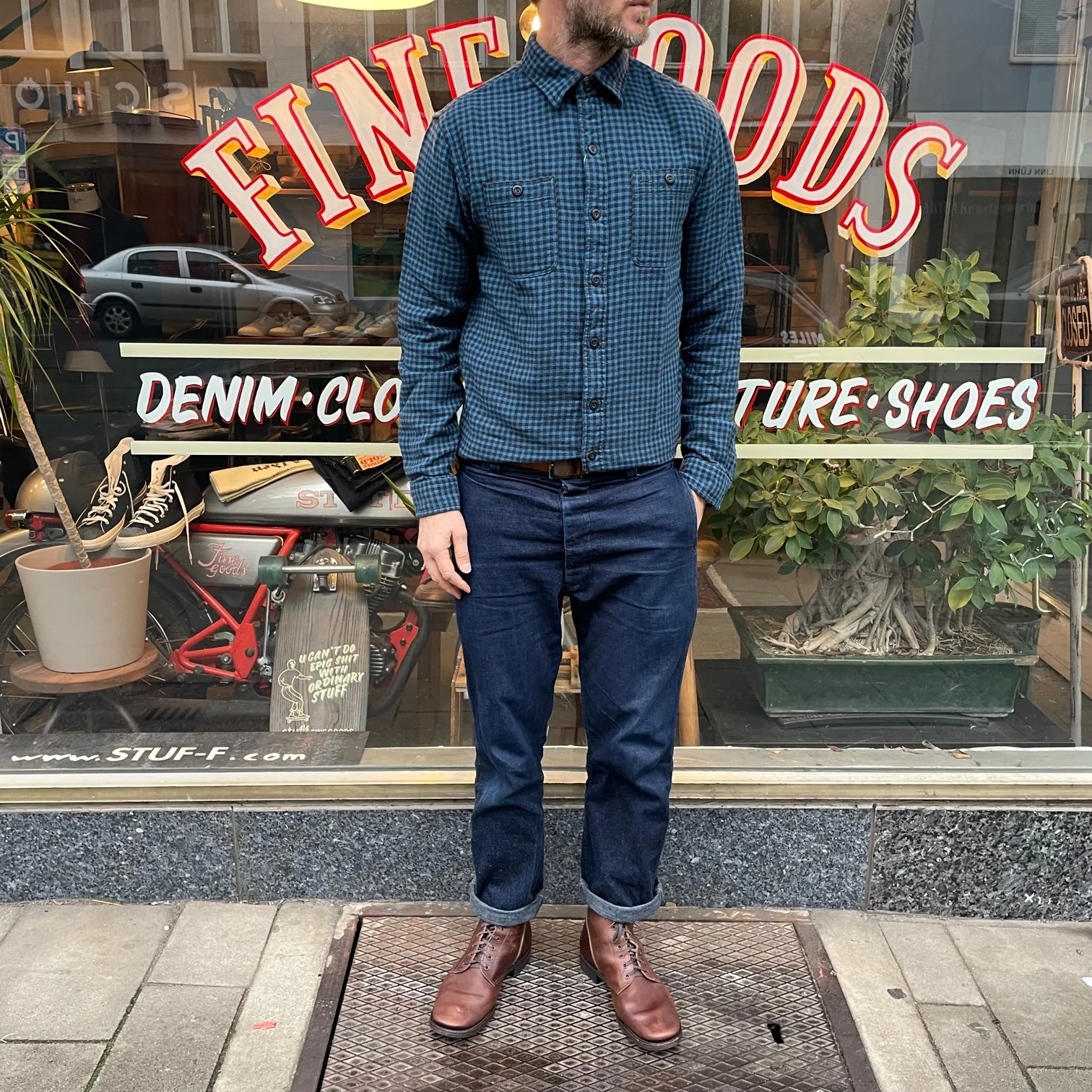 rrl | checked indigo cotton-linen workshirt - Image 2