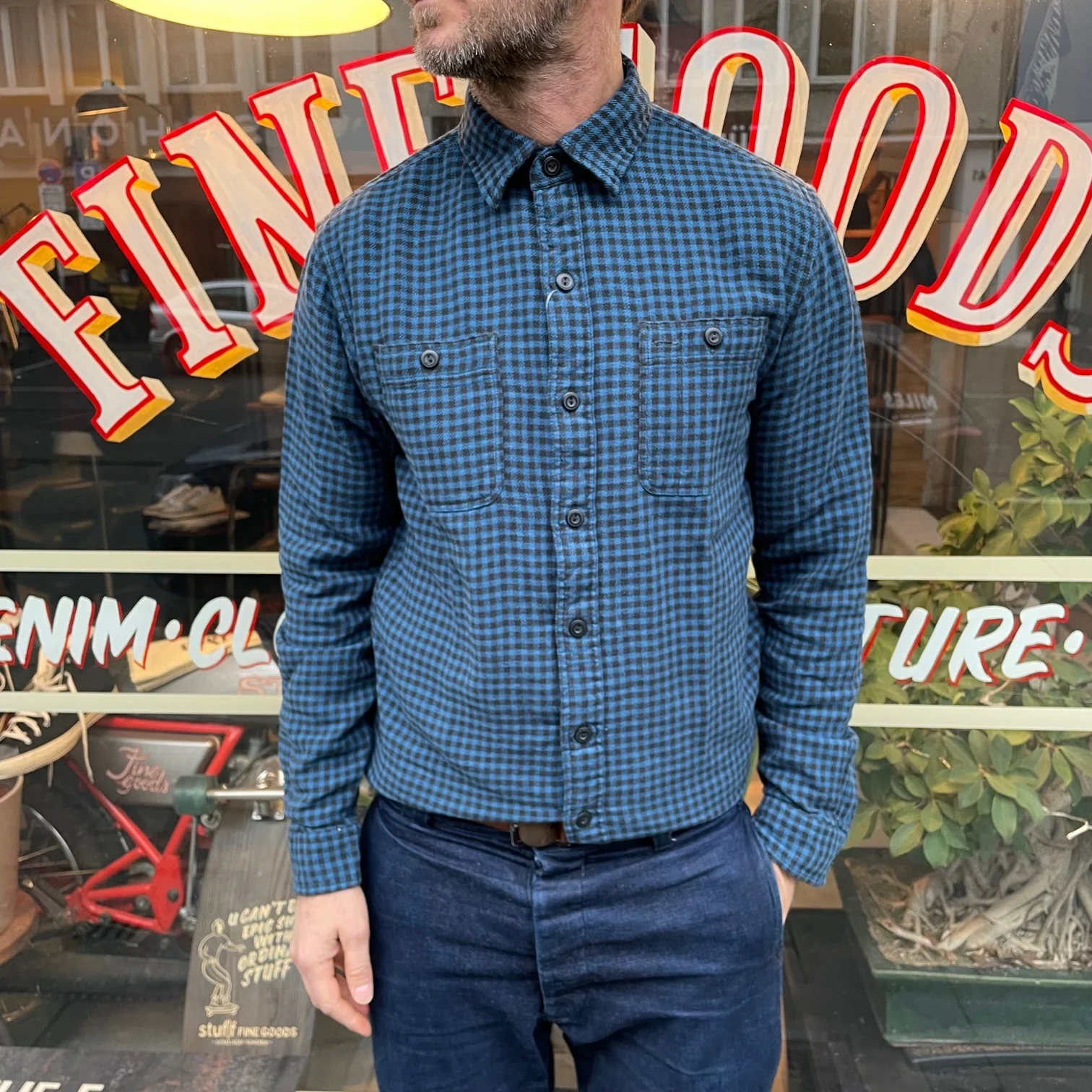 rrl | checked indigo cotton-linen workshirt - Image 3