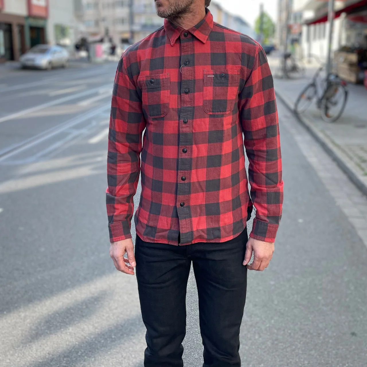 rrl | farrell checked workshirt red-black - Image 3