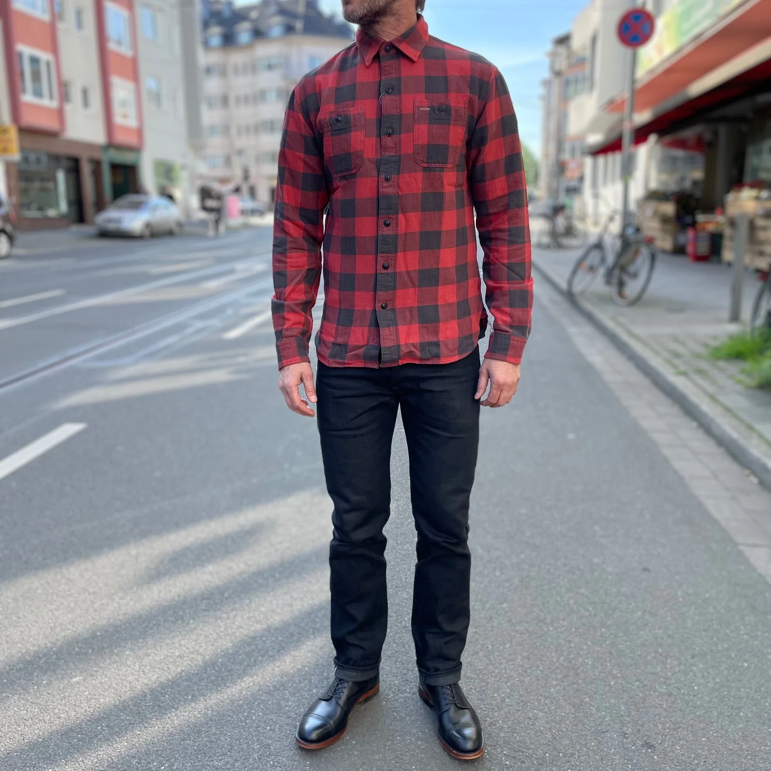 rrl | farrell checked workshirt red-black - Image 4