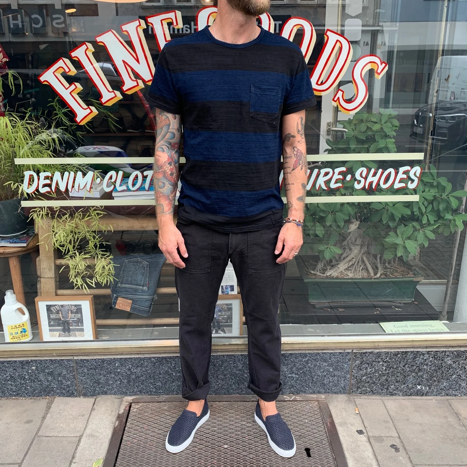 rrl | indigo striped pocket tee - Image 3