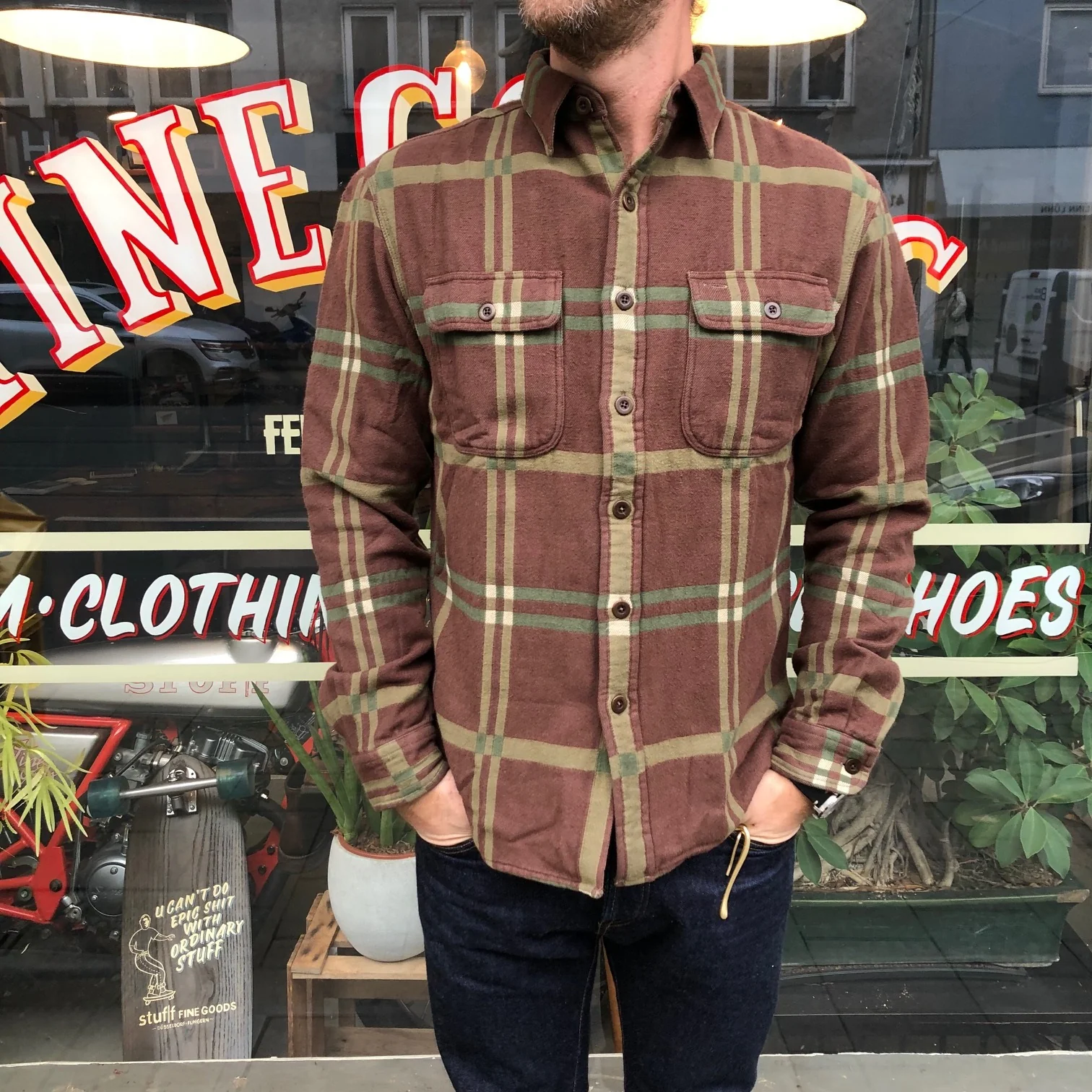rrl | plaid jacquard workshirt brown - Image 2