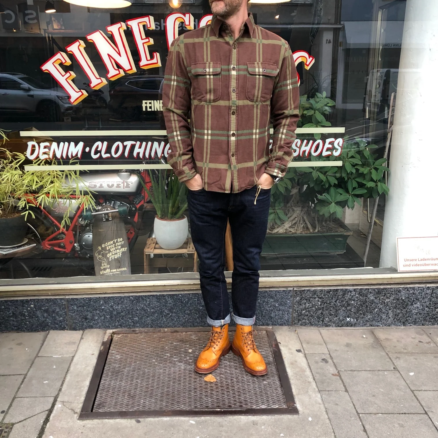 rrl | plaid jacquard workshirt brown - Image 3