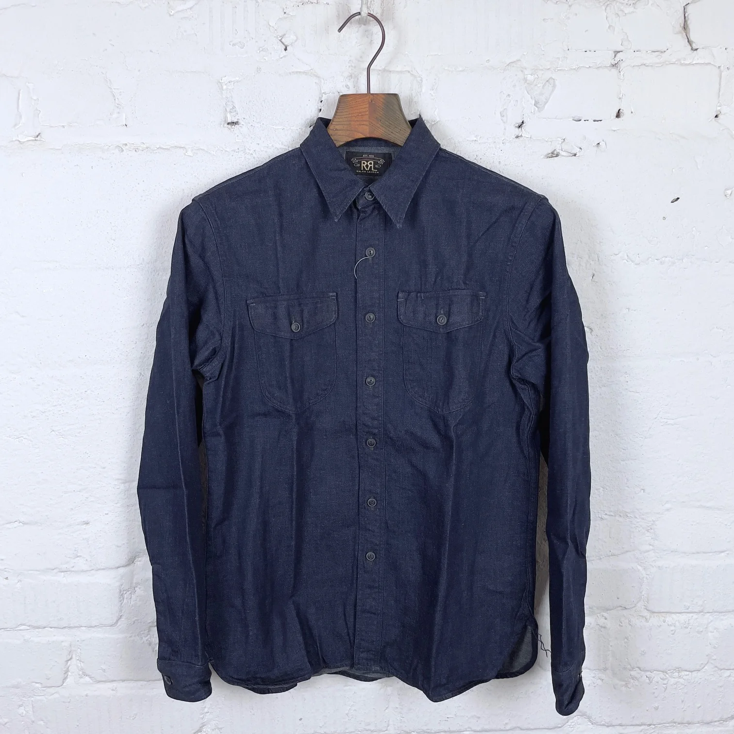 rrl | preston indigo cotton-linen denim workshirt