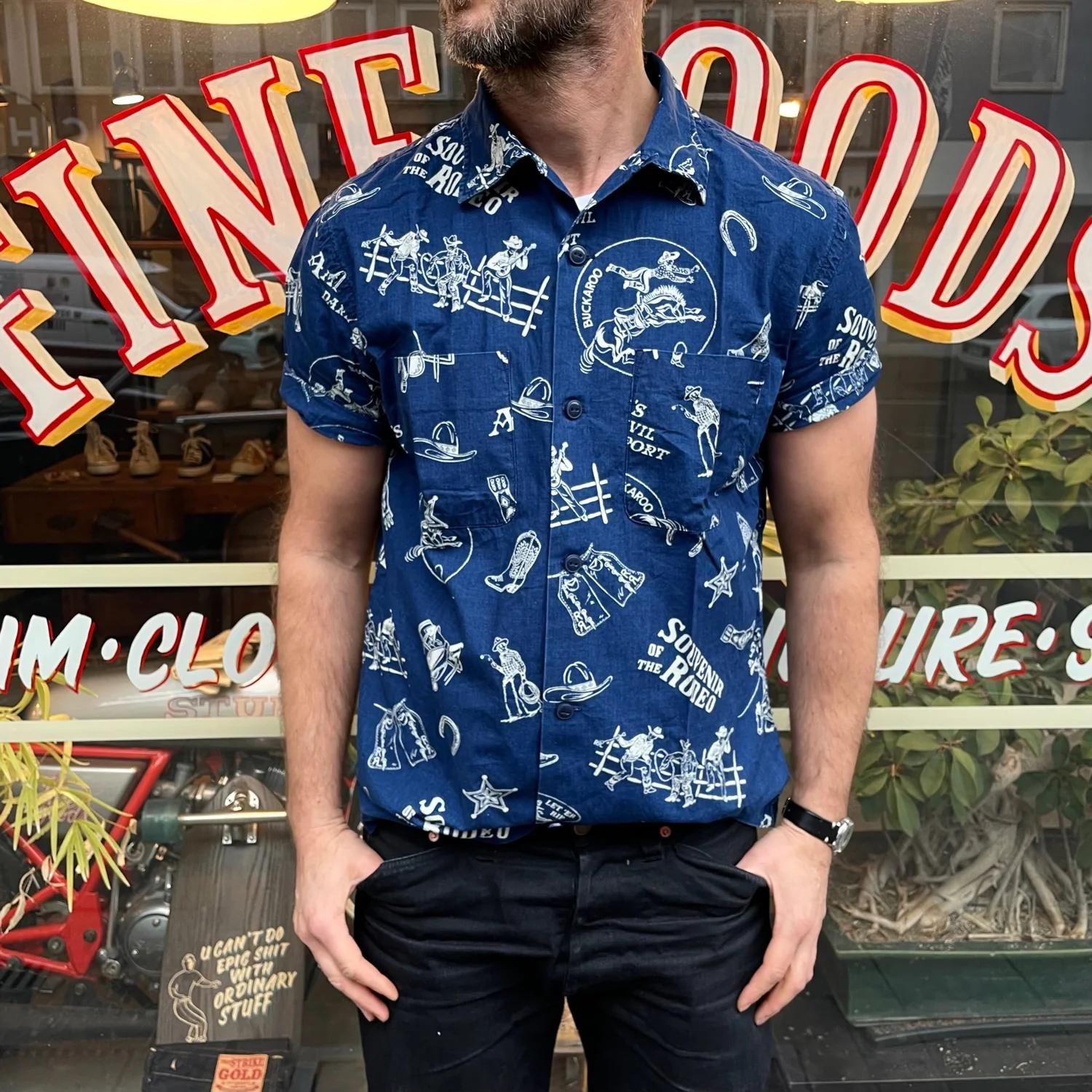 rrl | rodeo-print indigo camp shirt - Image 2